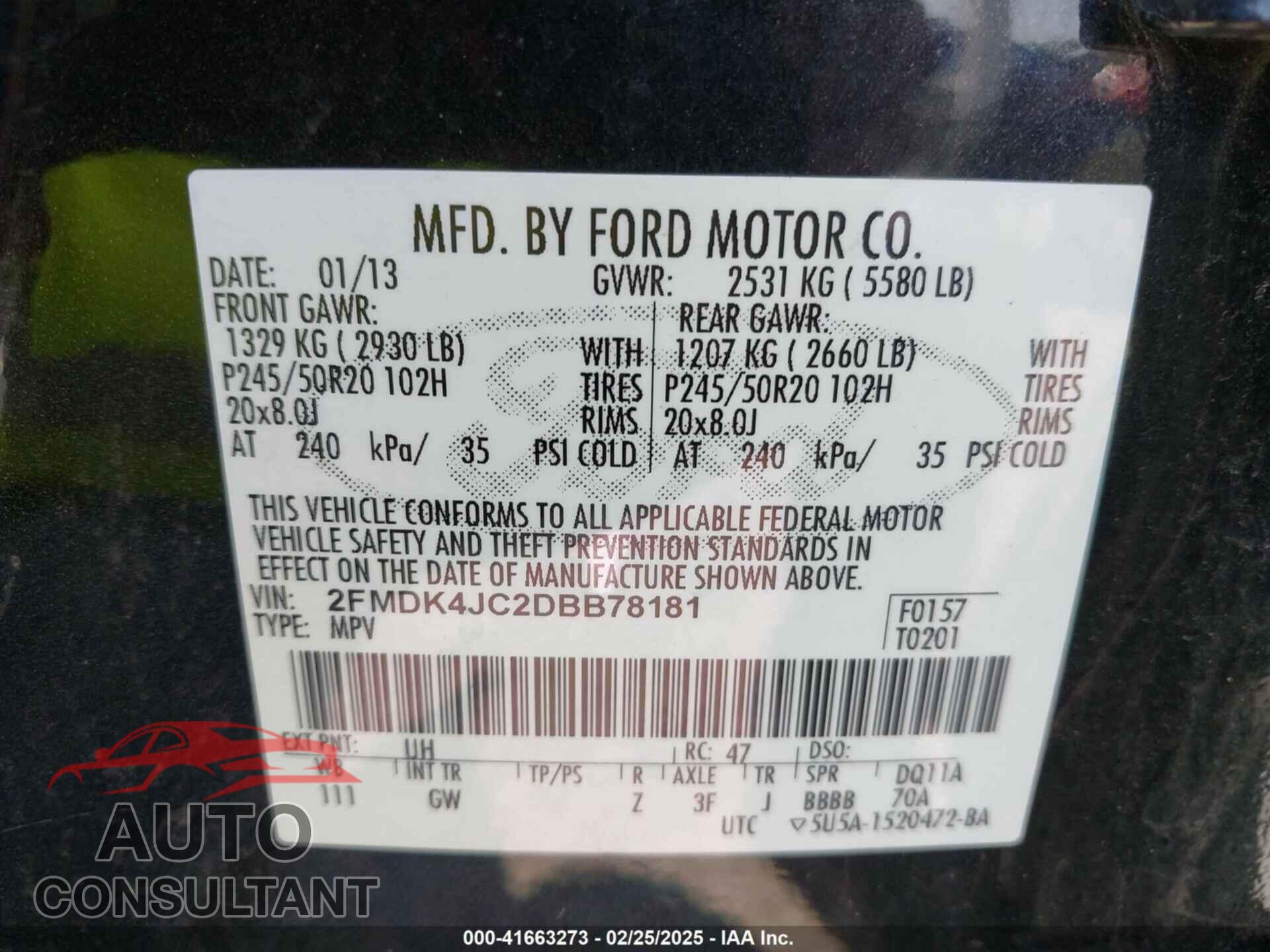 FORD EDGE 2013 - 2FMDK4JC2DBB78181