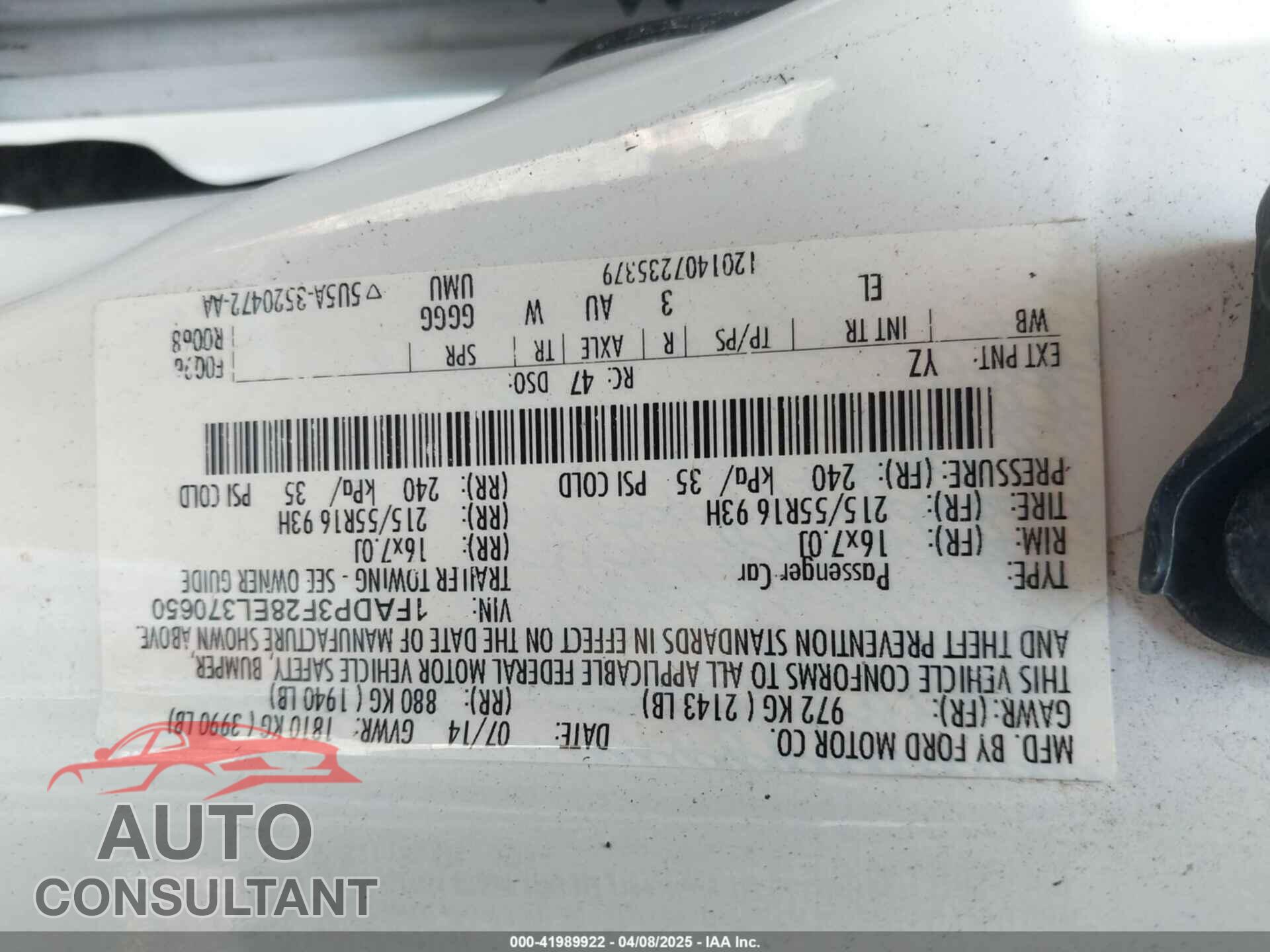 FORD FOCUS 2014 - 1FADP3F28EL370650