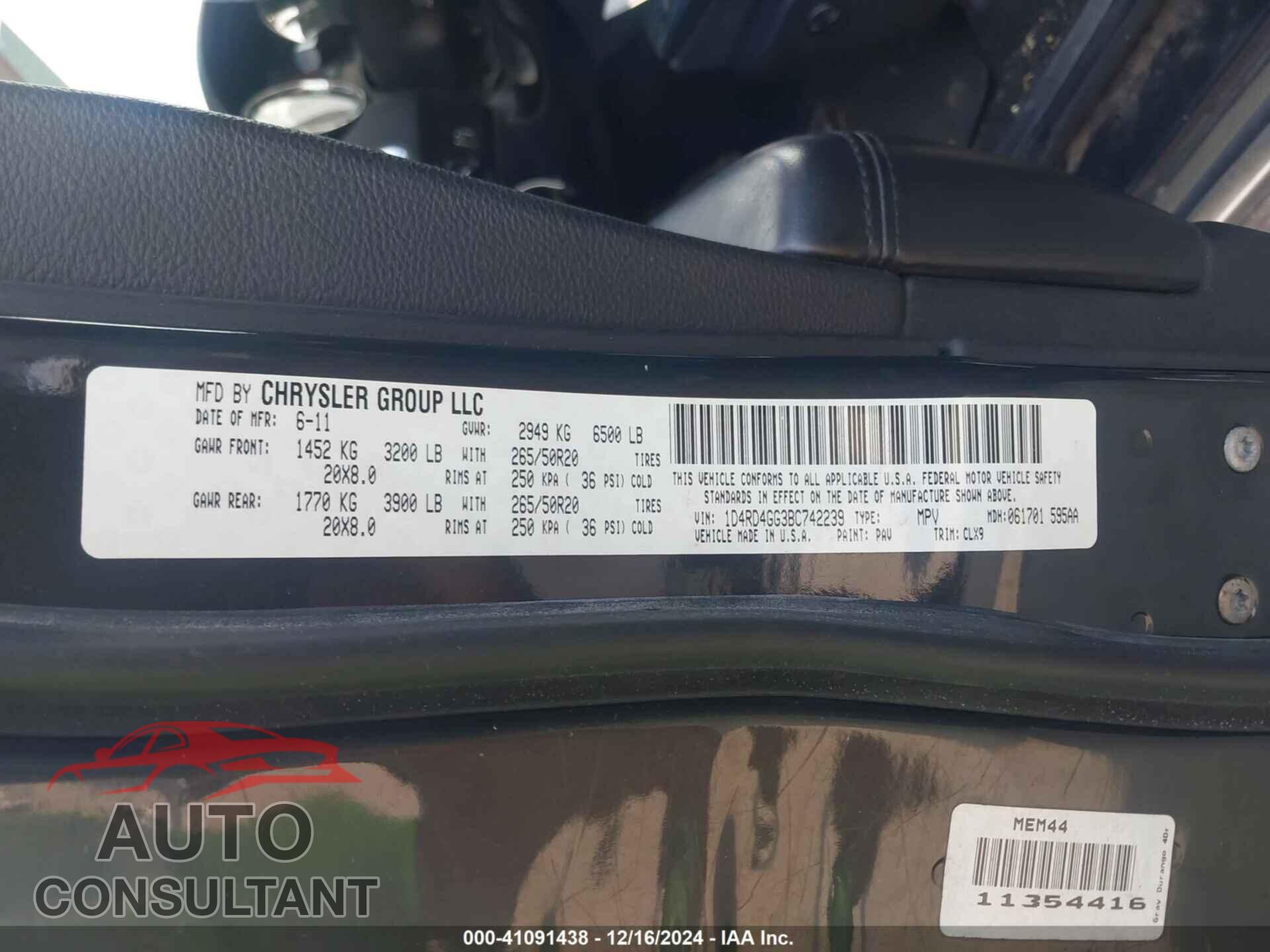DODGE DURANGO 2011 - 1D4RD4GG3BC742239