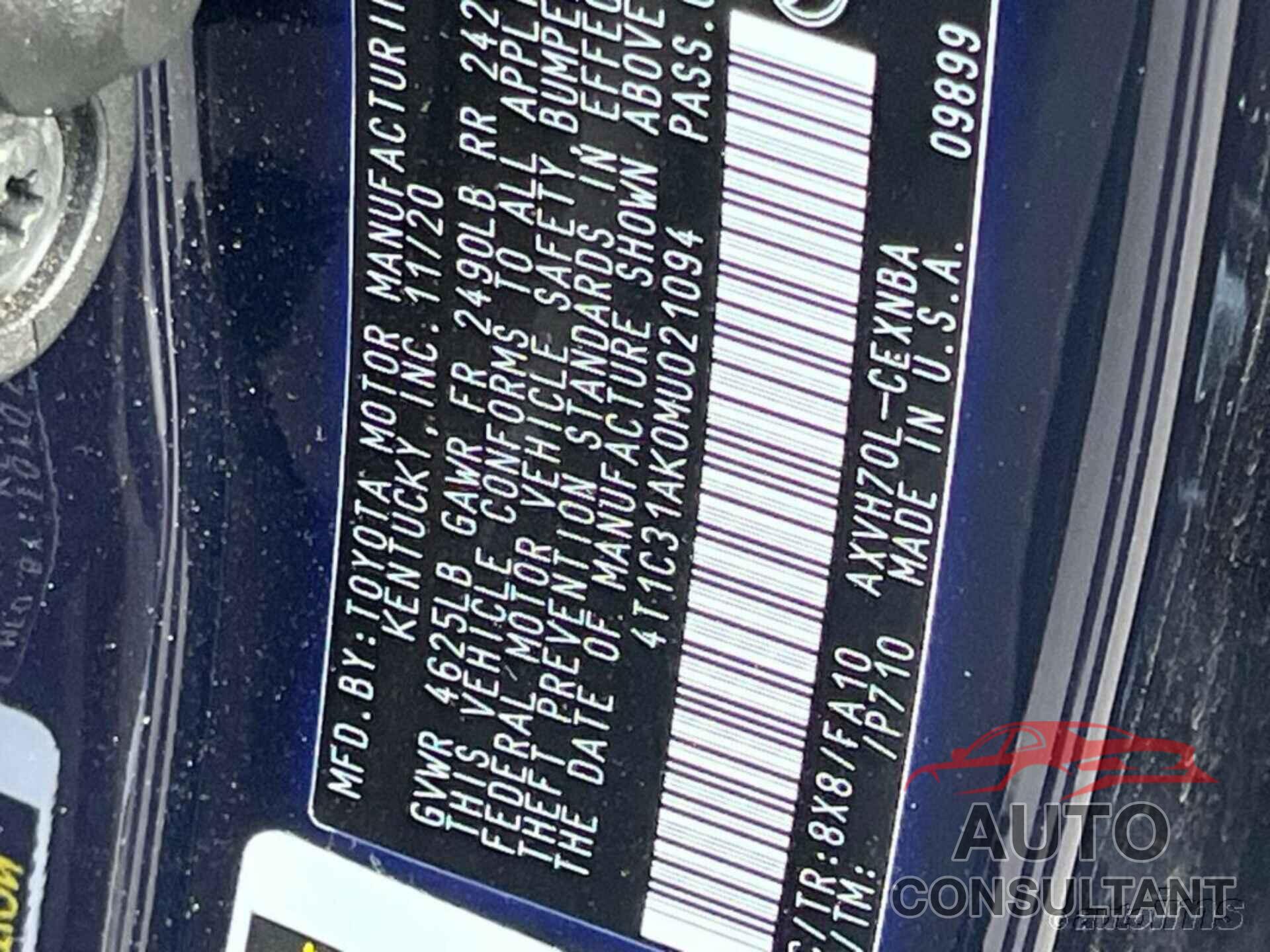 TOYOTA CAMRY 2021 - 4T1C31AK0MU021094