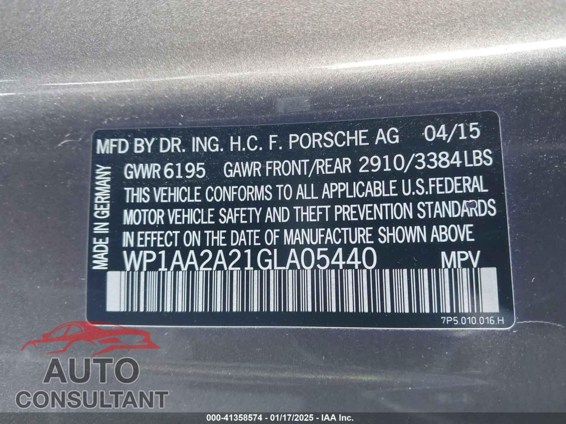 PORSCHE CAYENNE 2016 - WP1AA2A21GLA05440