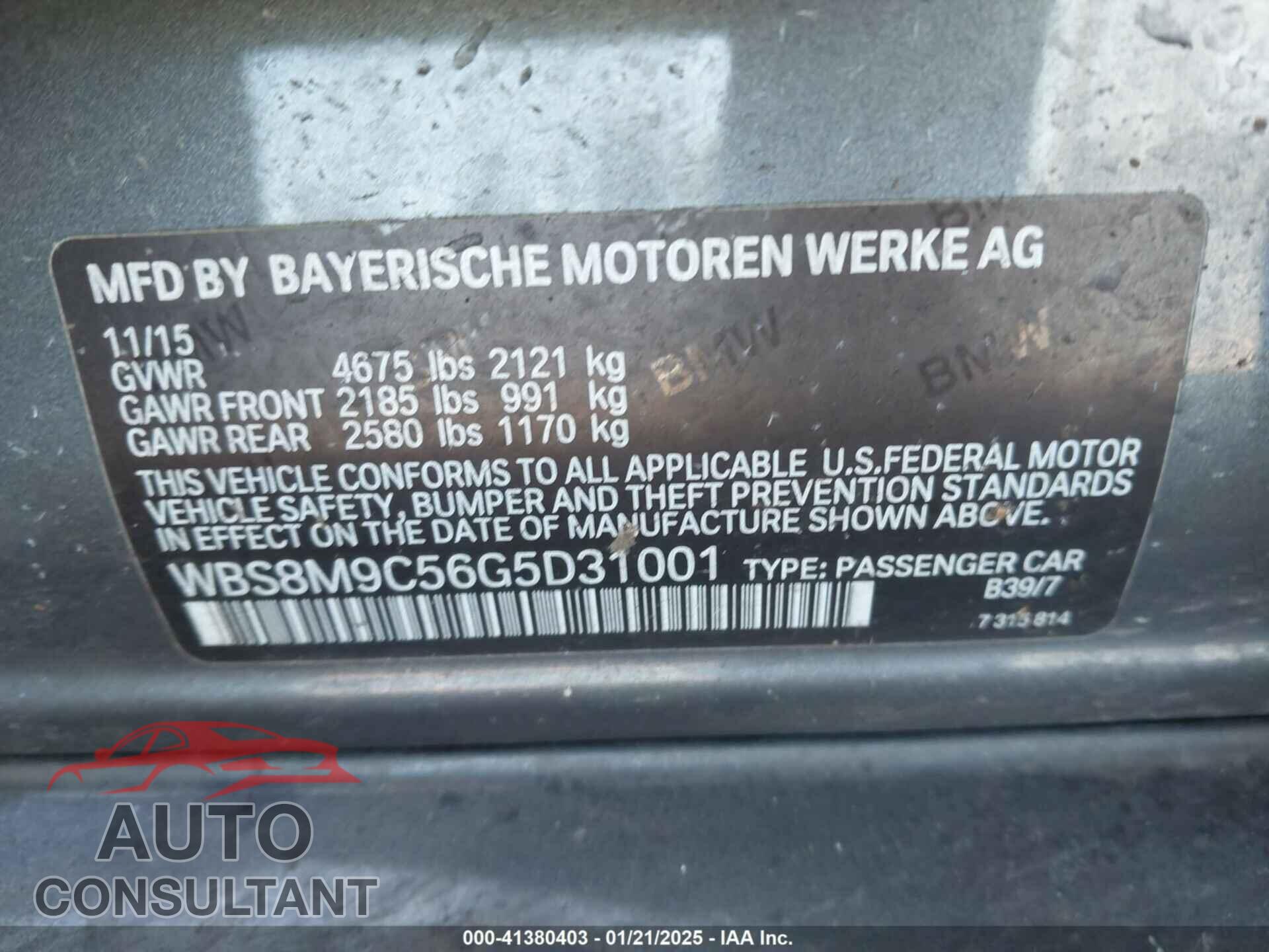 BMW M3 2016 - WBS8M9C56G5D31001