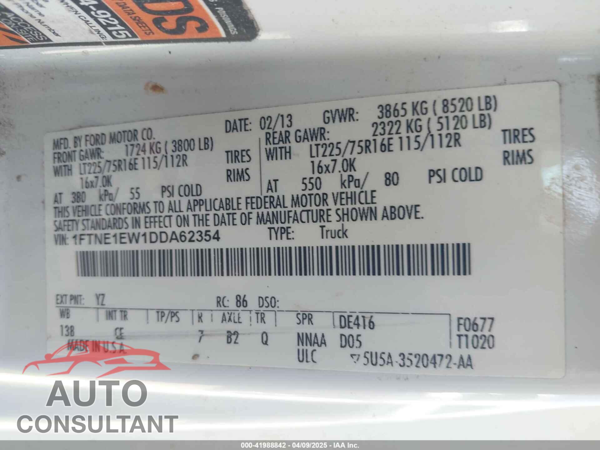 FORD E-150 2013 - 1FTNE1EW1DDA62354
