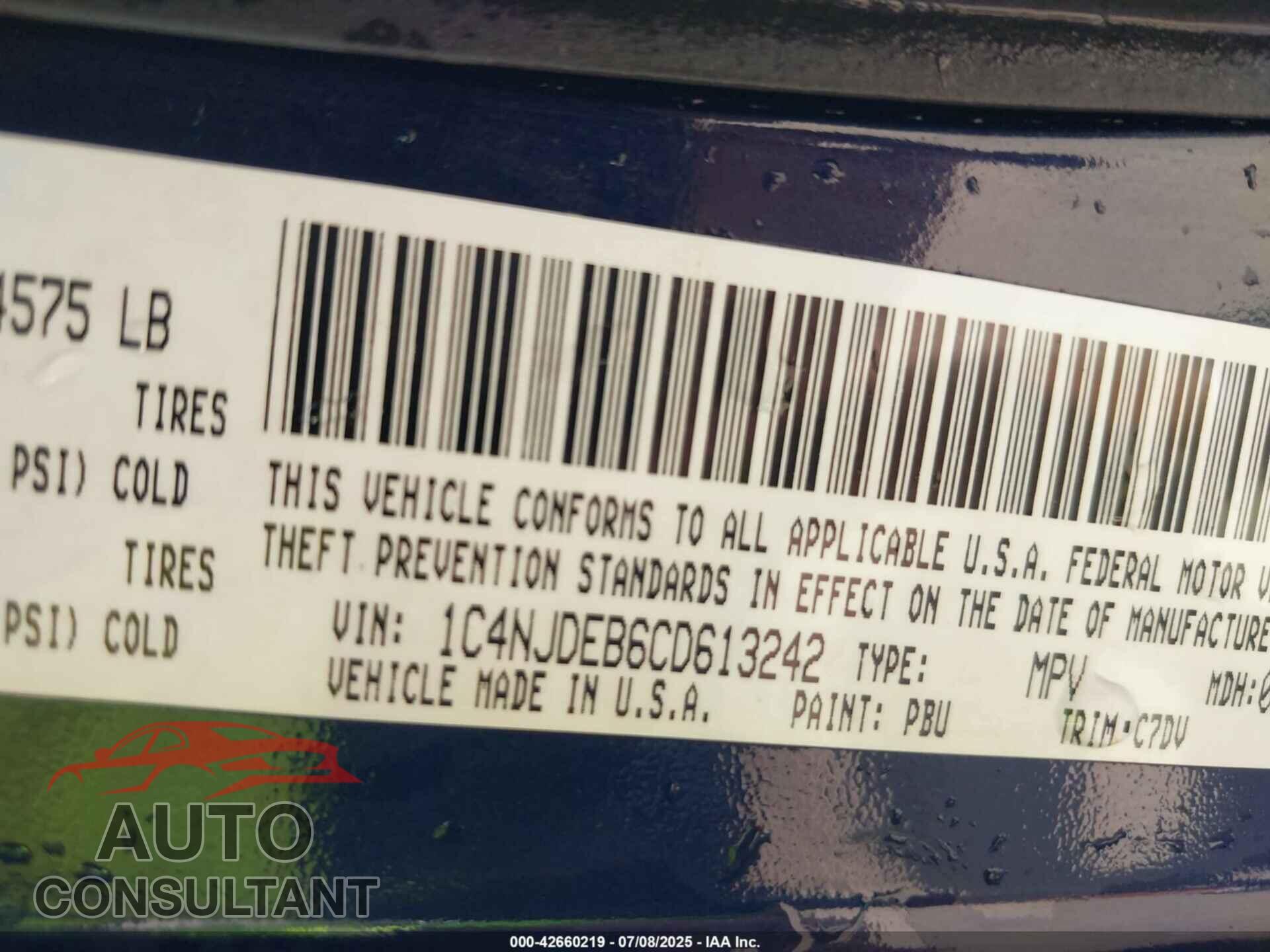 JEEP COMPASS 2012 - 1C4NJDEB6CD613242
