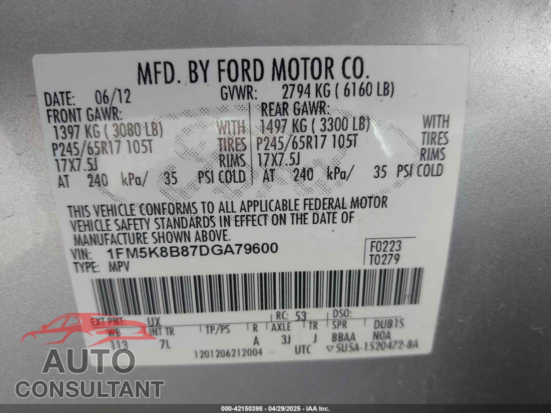 FORD EXPLORER 2013 - 1FM5K8B87DGA79600