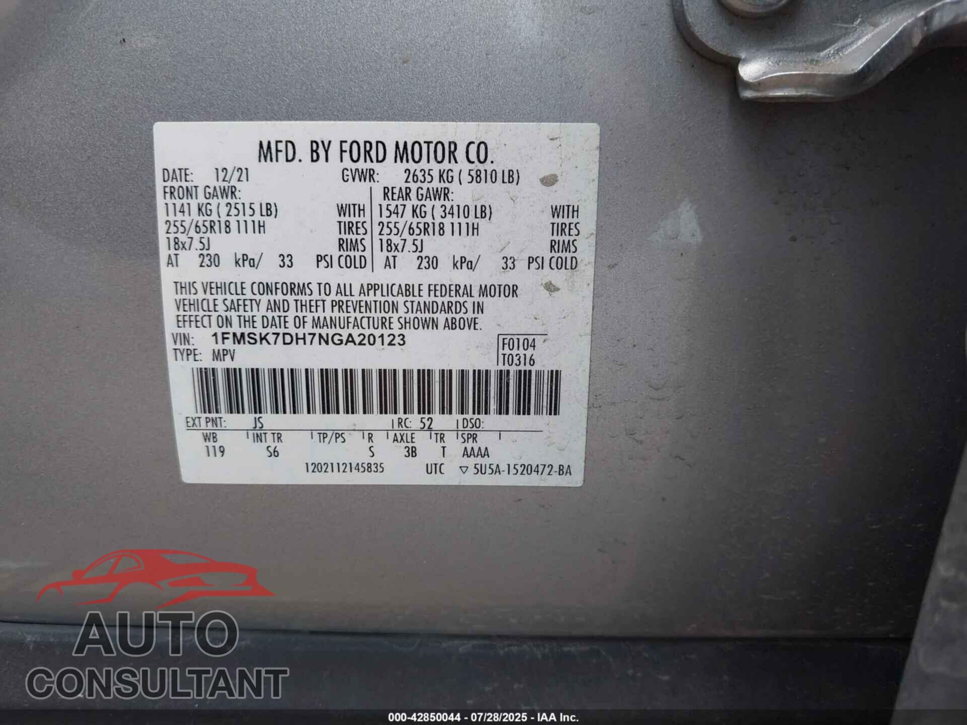 FORD EXPLORER 2022 - 1FMSK7DH7NGA20123
