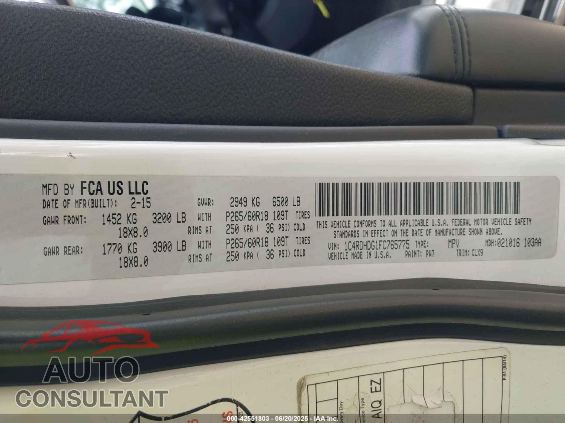 DODGE DURANGO 2015 - 1C4RDHDG1FC765775
