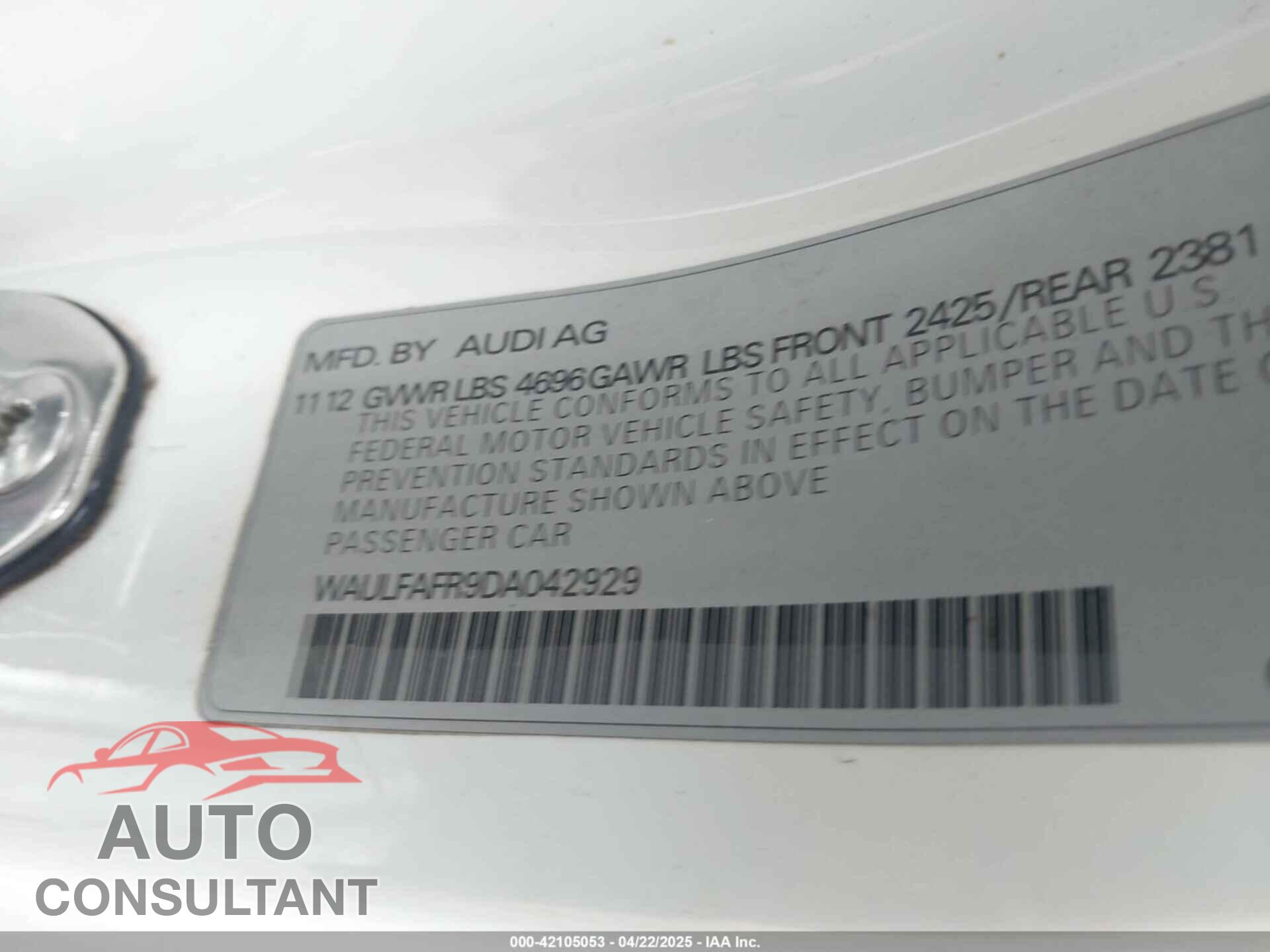 AUDI A5 2013 - WAULFAFR9DA042929