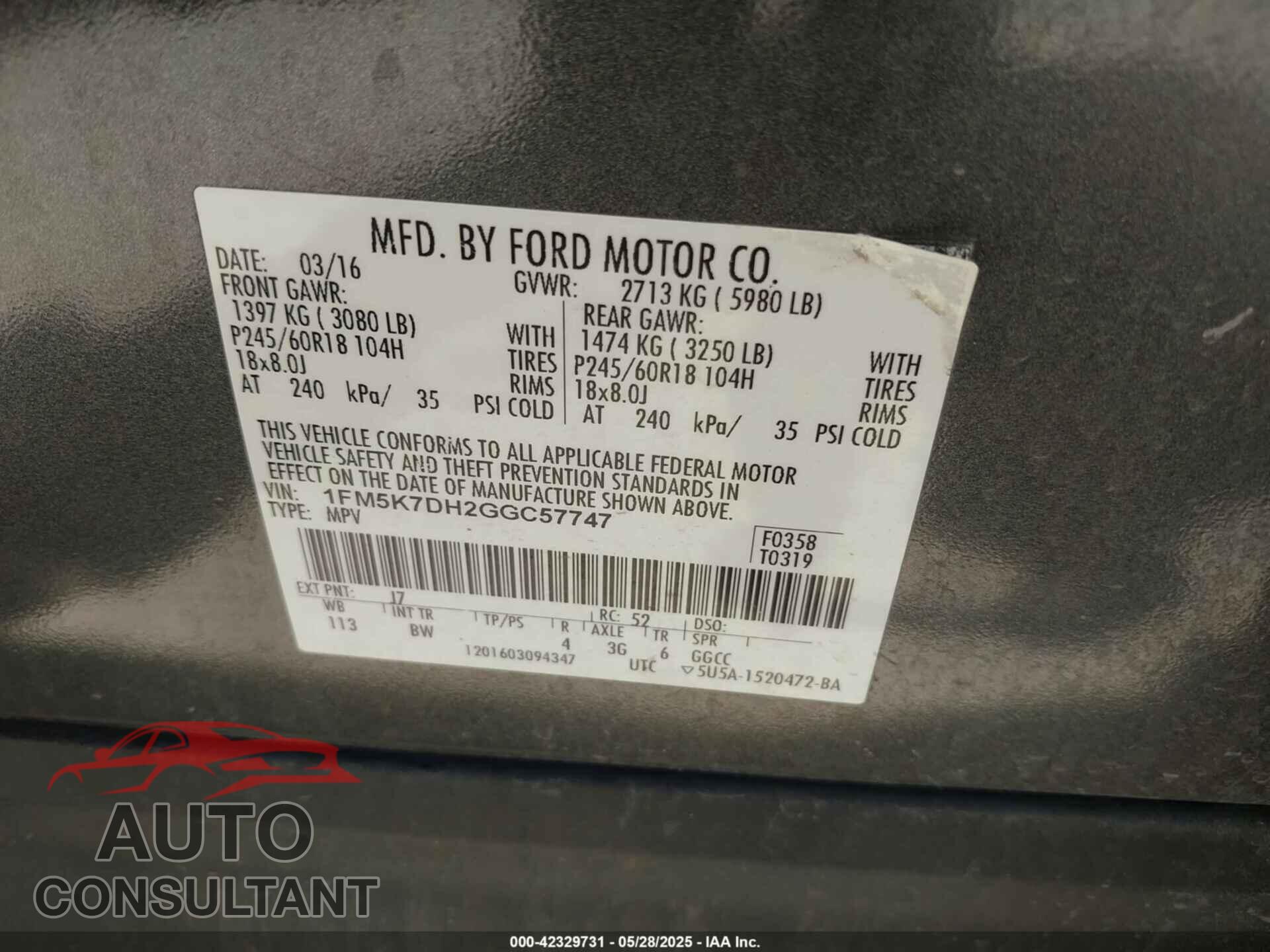 FORD EXPLORER 2016 - 1FM5K7DH2GGC57747