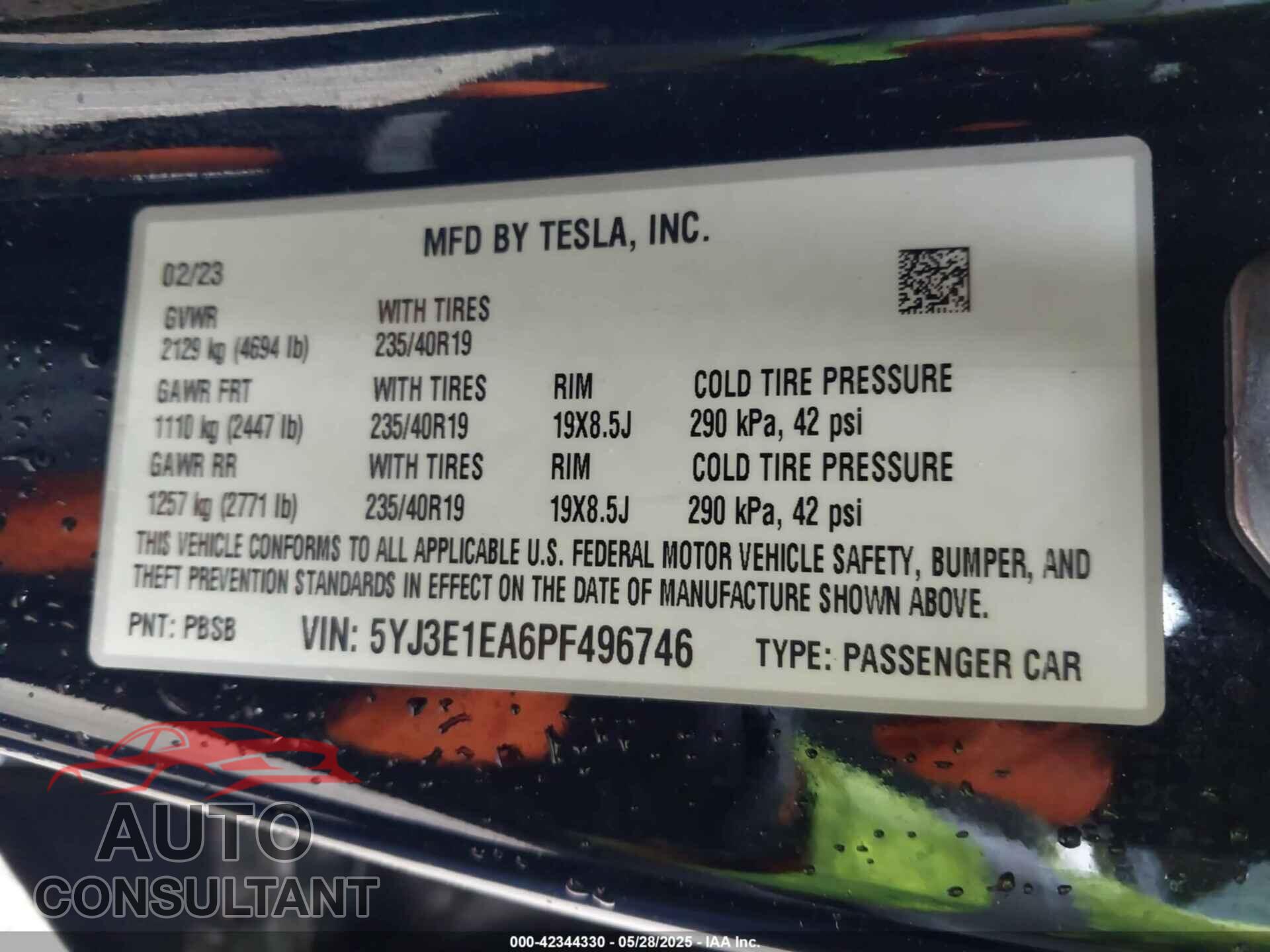 TESLA MODEL 3 2023 - 5YJ3E1EA6PF496746