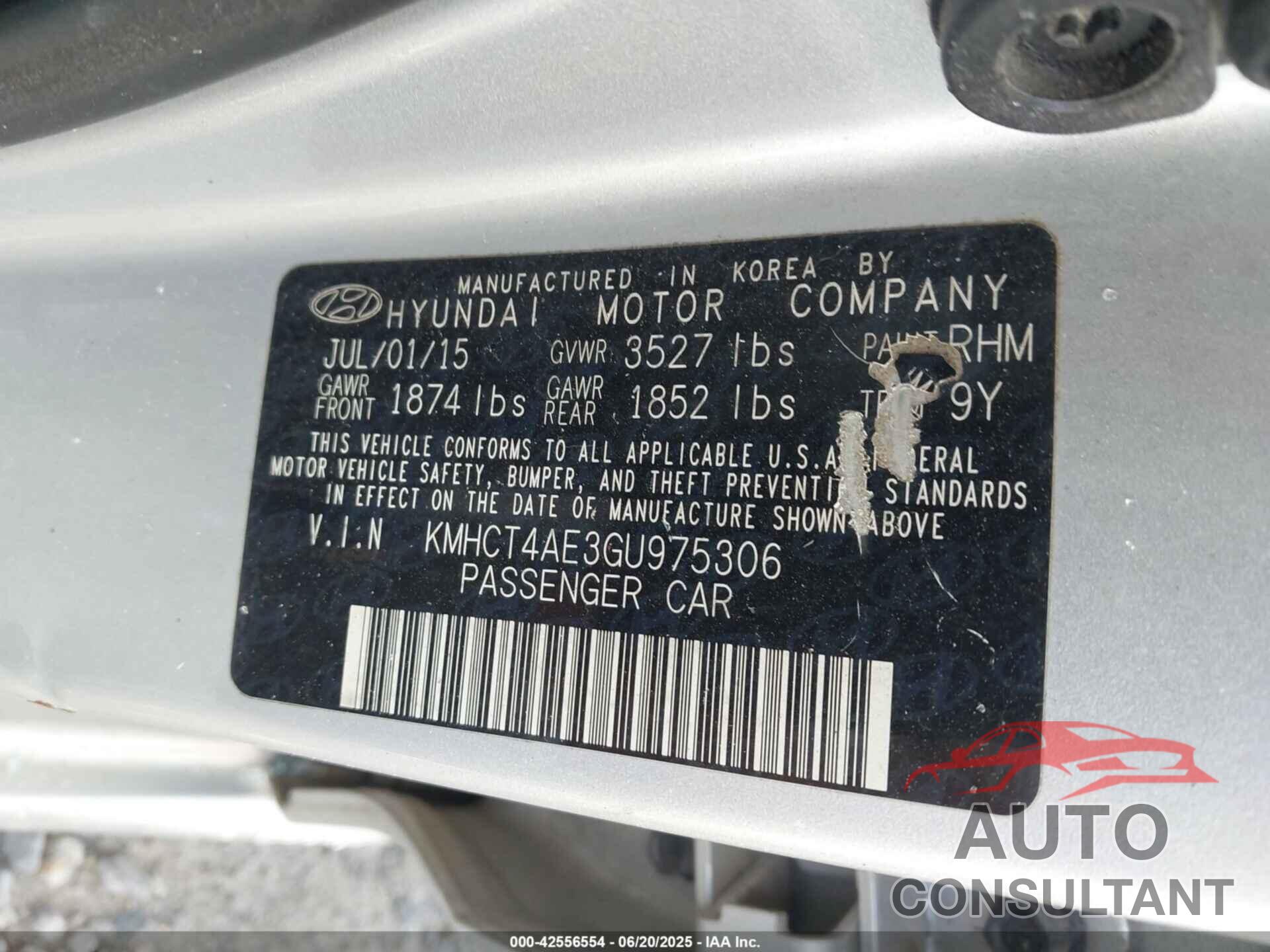 HYUNDAI ACCENT 2016 - KMHCT4AE3GU975306