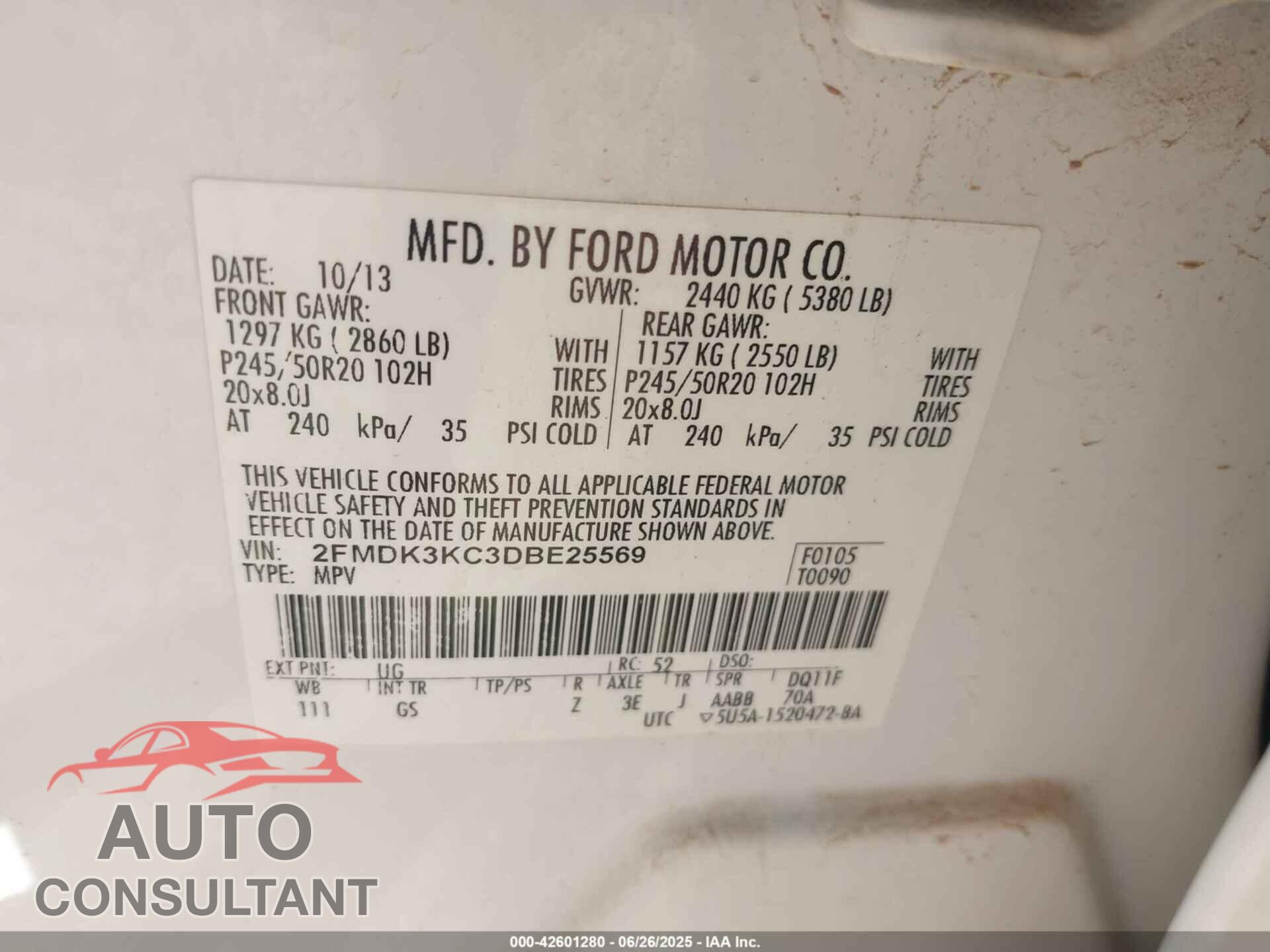 FORD EDGE 2013 - 2FMDK3KC3DBE25569