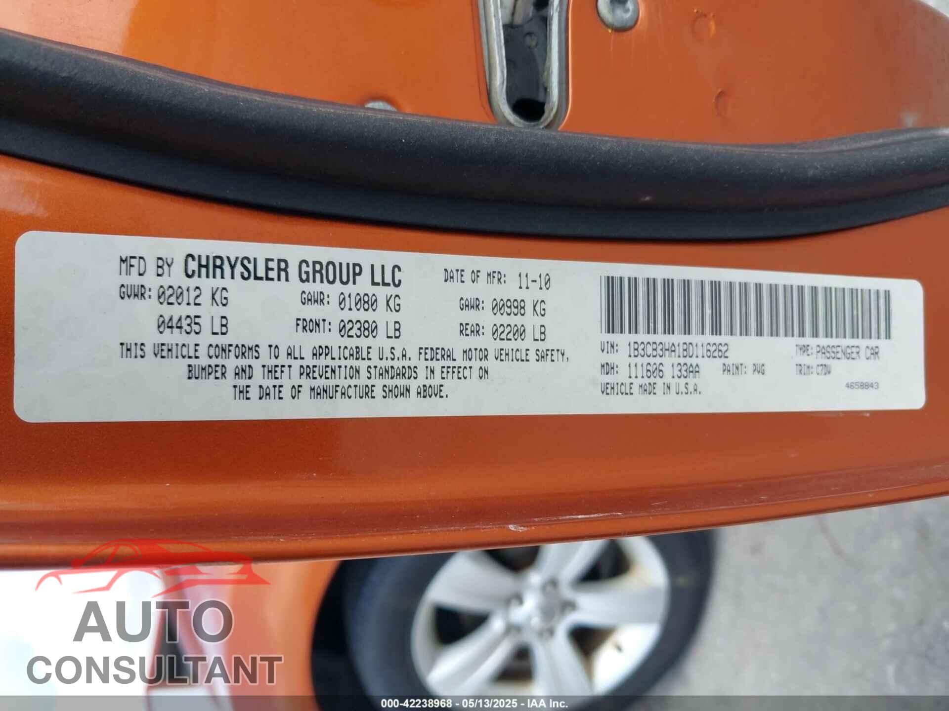 DODGE CALIBER 2011 - 1B3CB3HA1BD116262