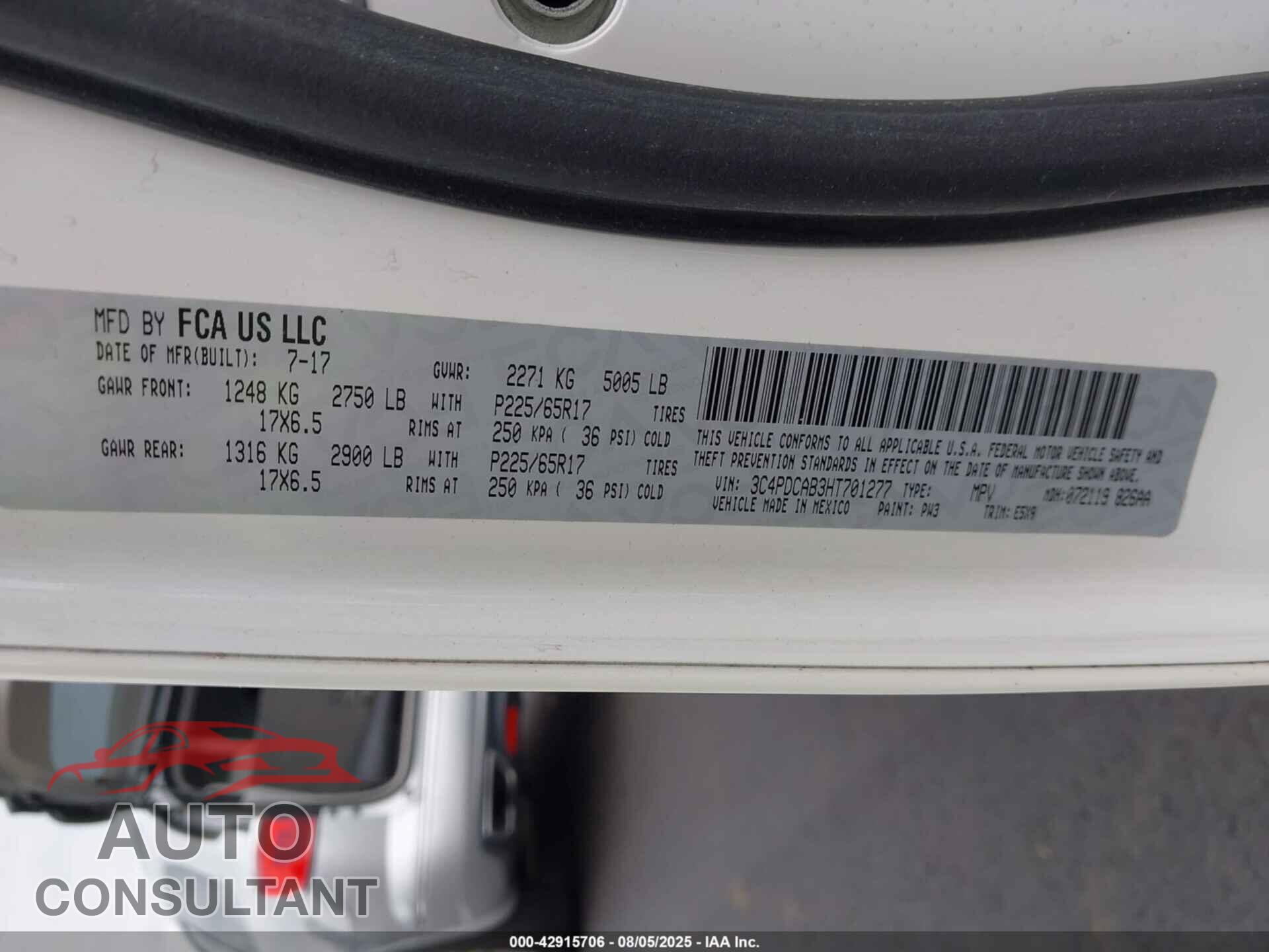 DODGE JOURNEY 2017 - 3C4PDCAB3HT701277