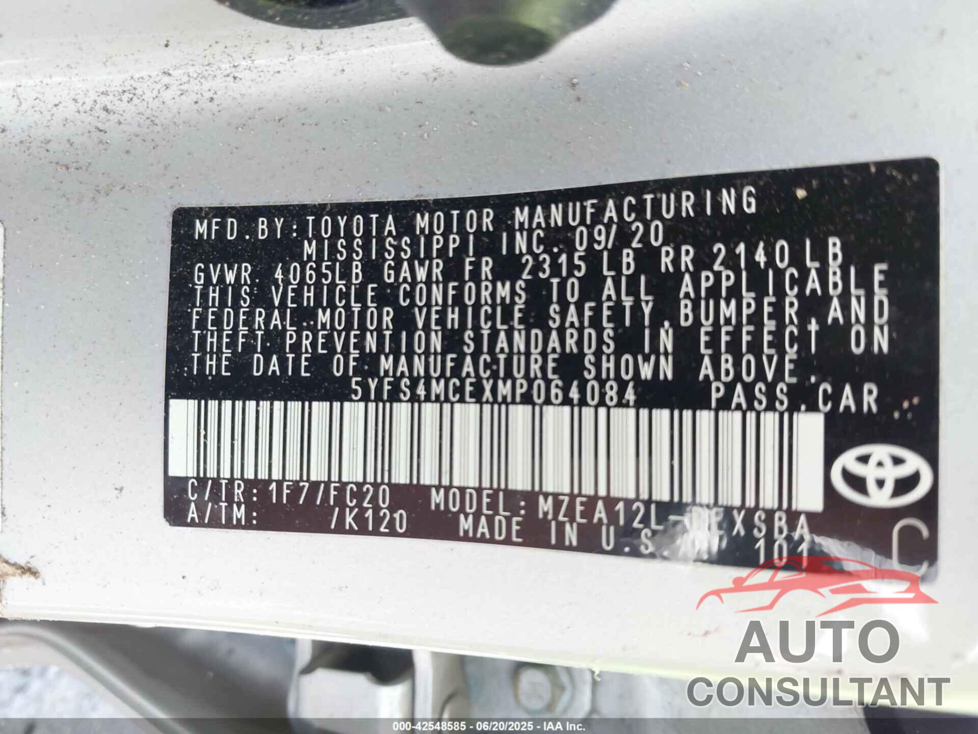 TOYOTA COROLLA 2021 - 5YFS4MCEXMP064084