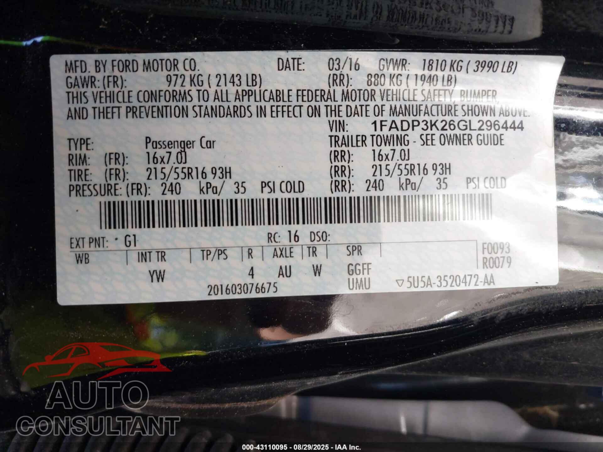 FORD FOCUS 2016 - 1FADP3K26GL296444