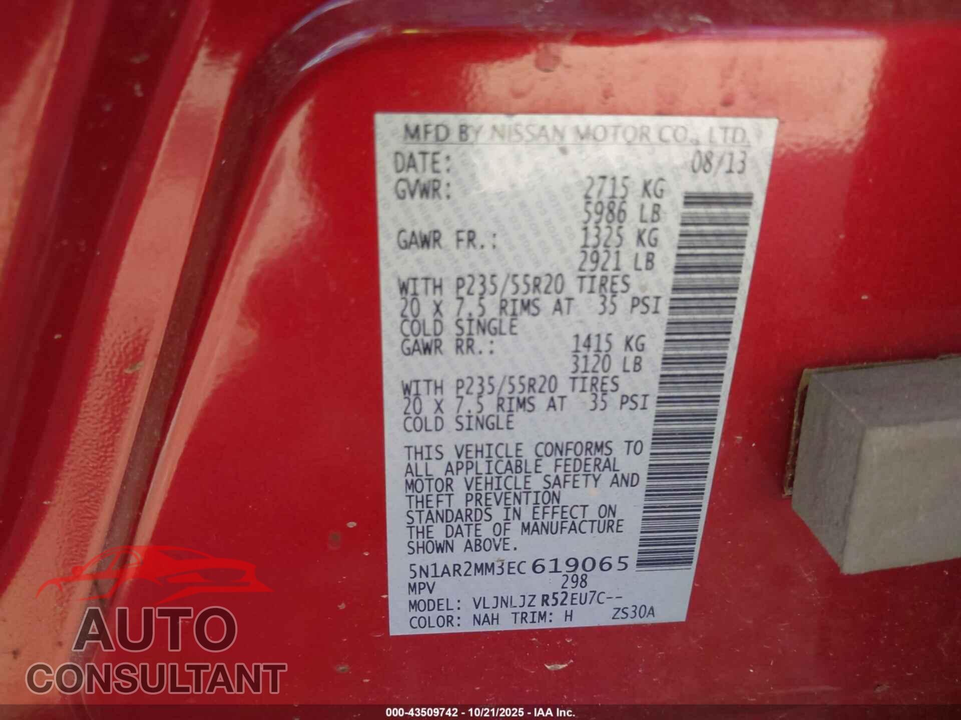 NISSAN PATHFINDER 2014 - 5N1AR2MM3EC619065