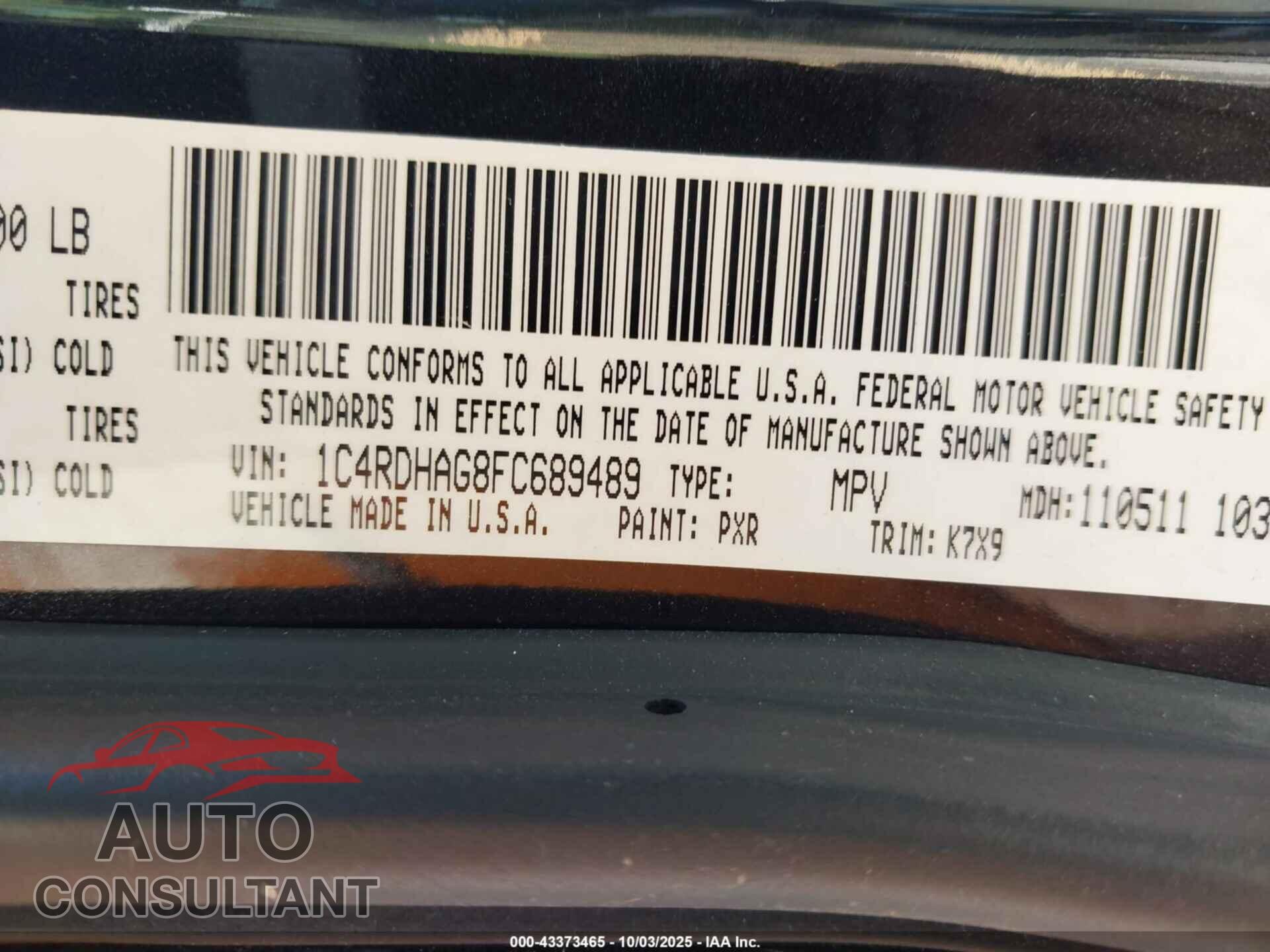 DODGE DURANGO 2015 - 1C4RDHAG8FC689489