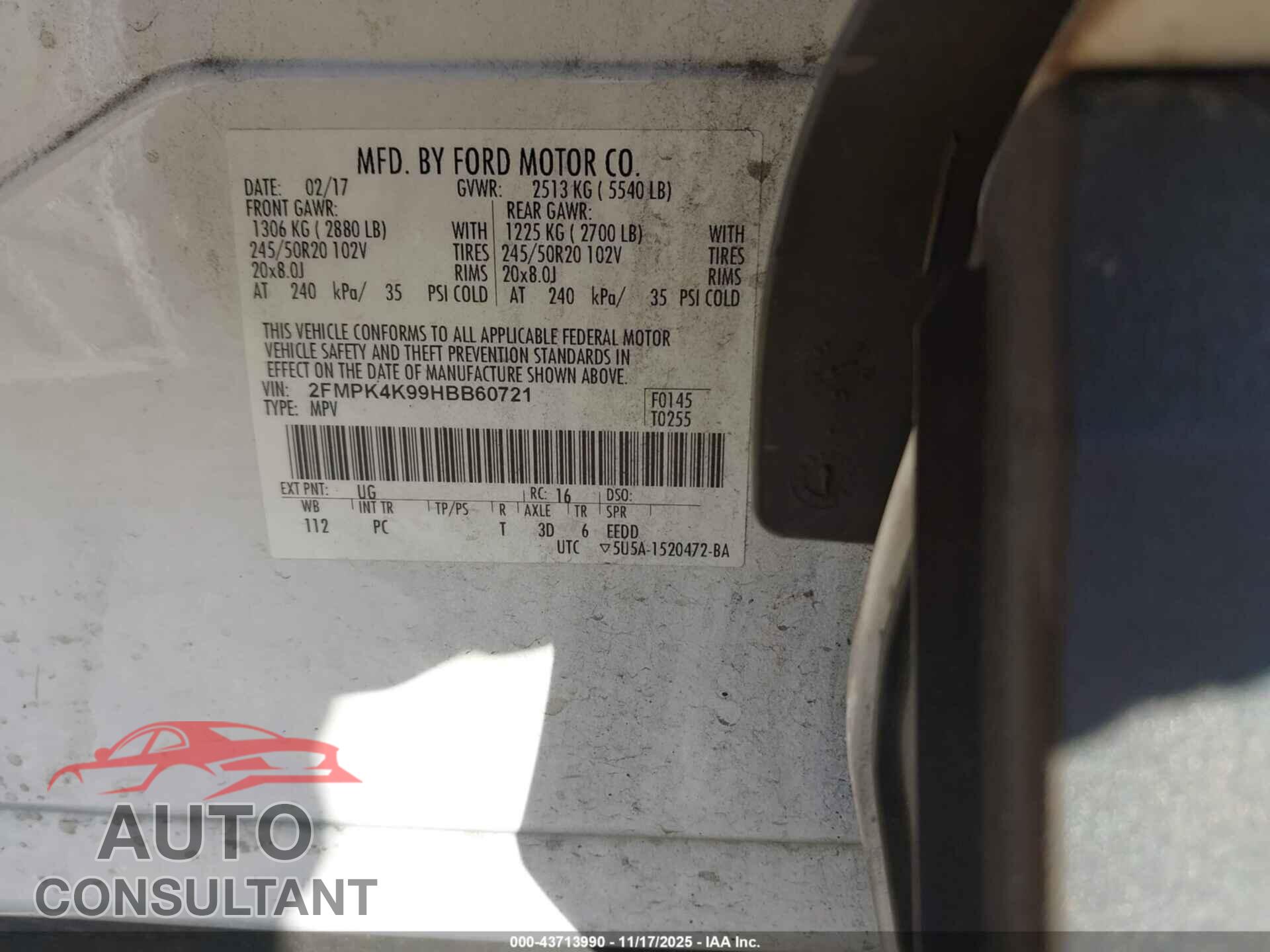 FORD EDGE 2017 - 2FMPK4K99HBB60721