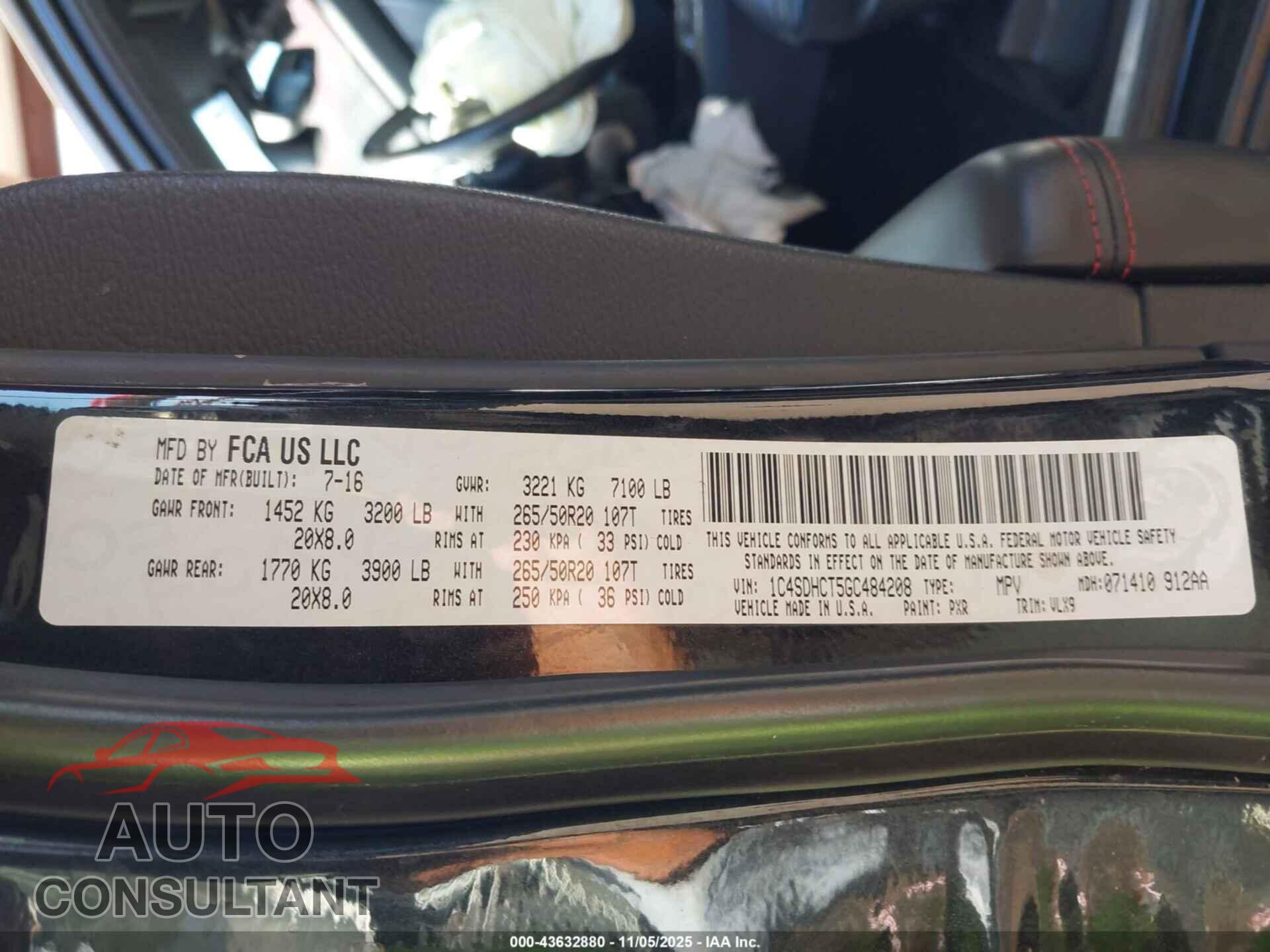 DODGE DURANGO 2016 - 1C4SDHCT5GC484208