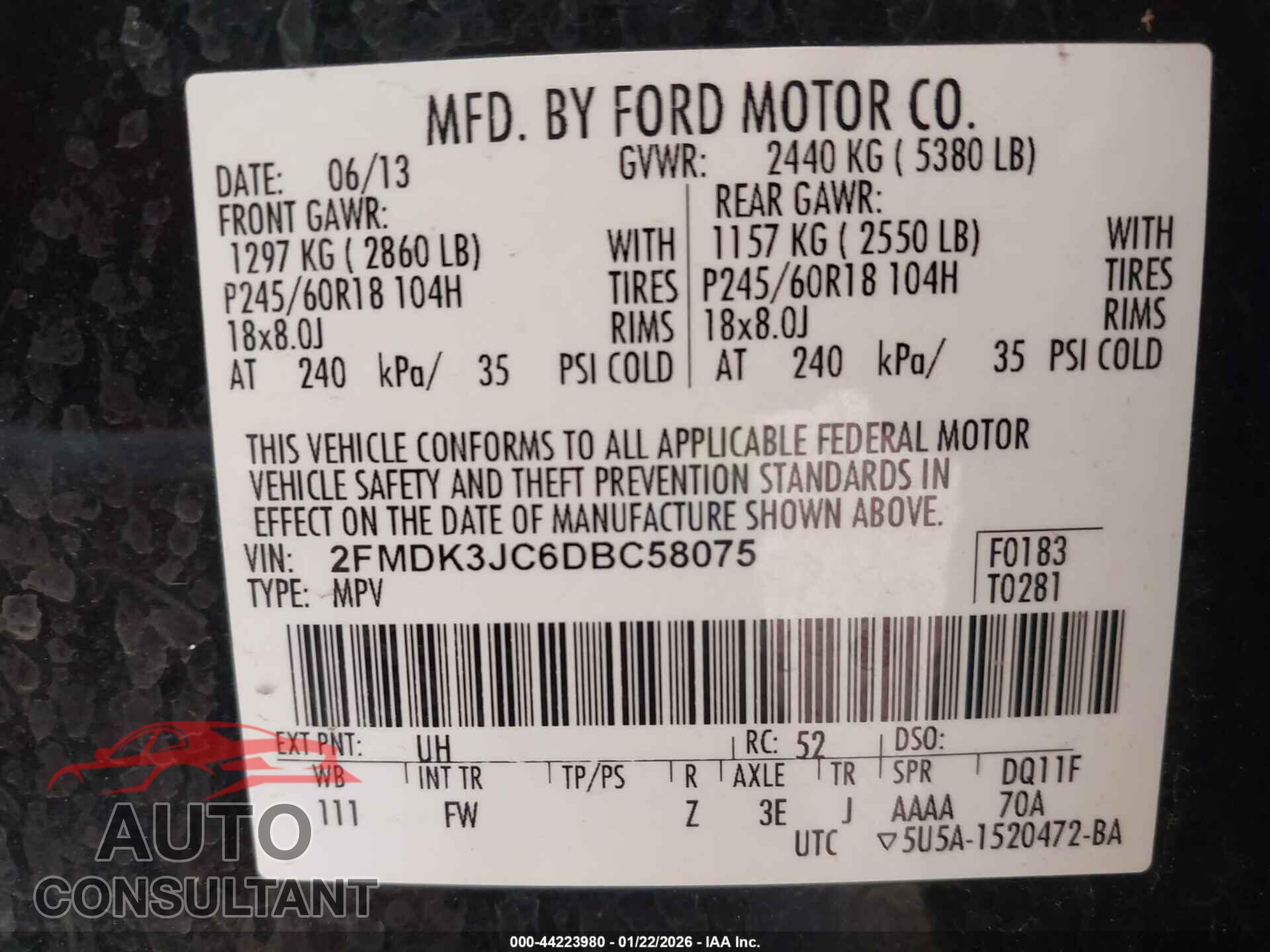 FORD EDGE 2013 - 2FMDK3JC6DBC58075