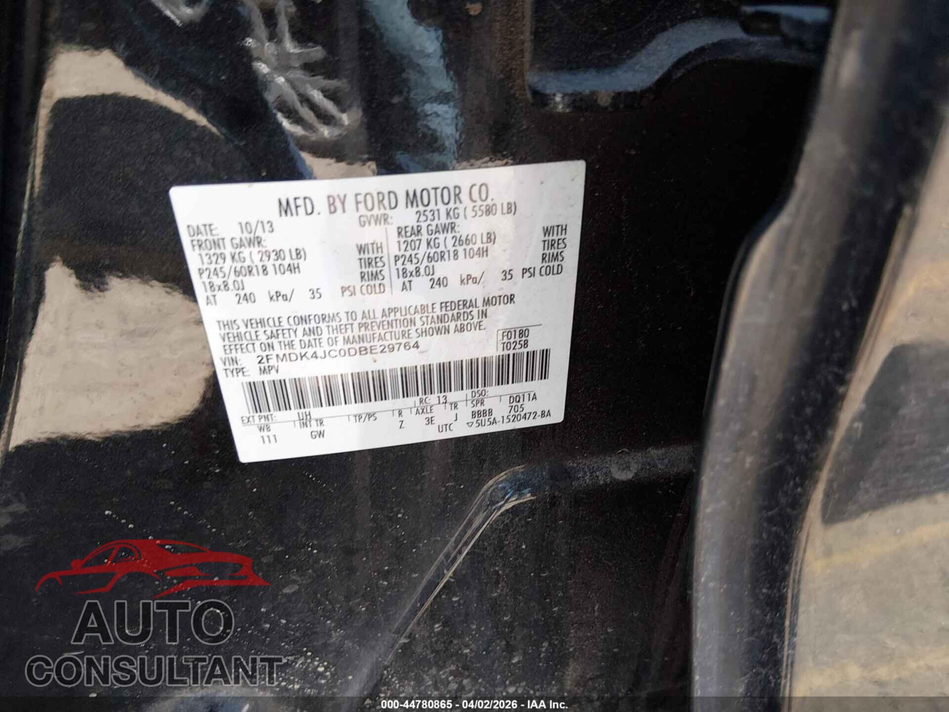 FORD EDGE 2013 - 2FMDK4JC0DBE29764