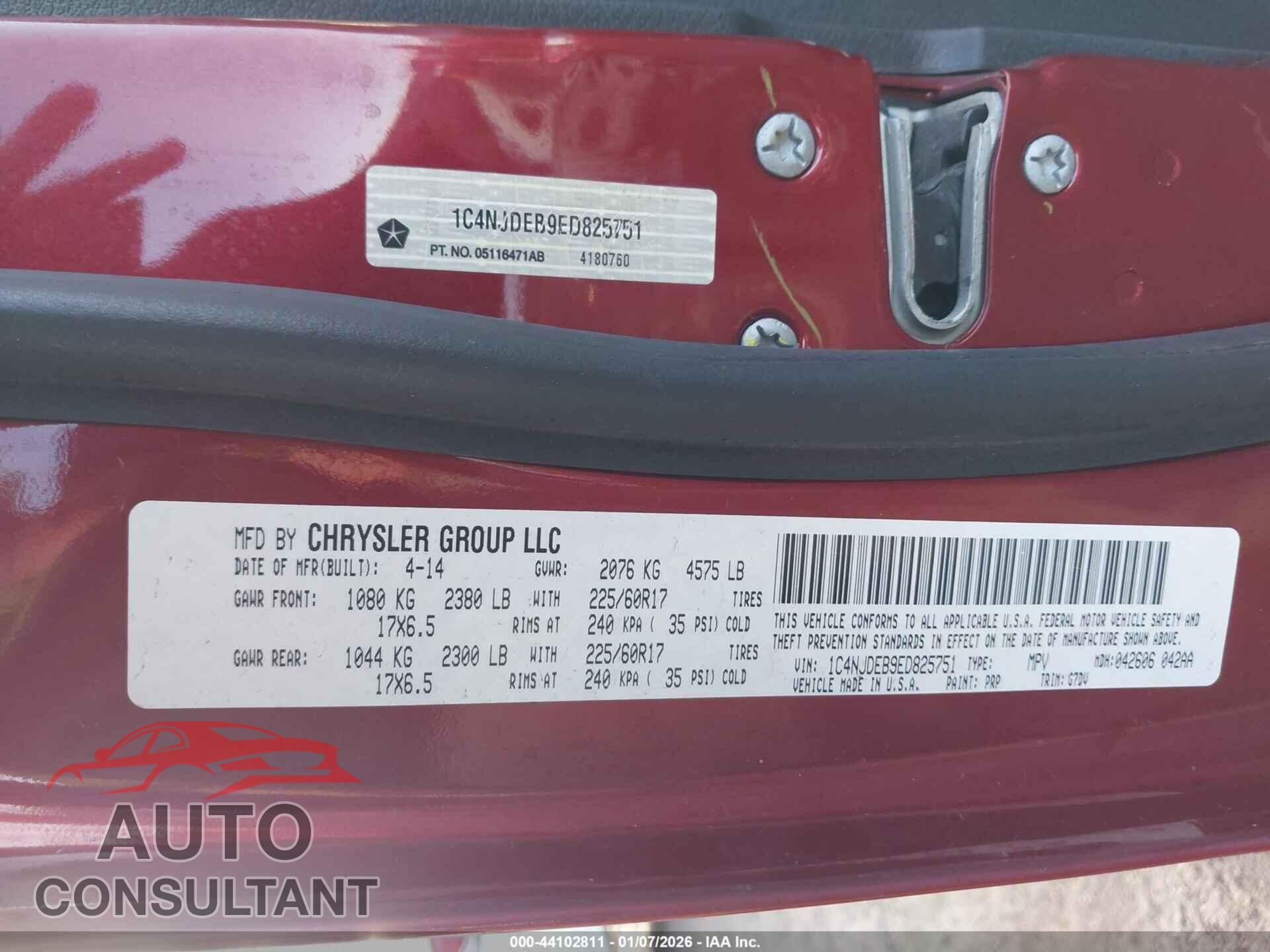 JEEP COMPASS 2014 - 1C4NJDEB9ED825751