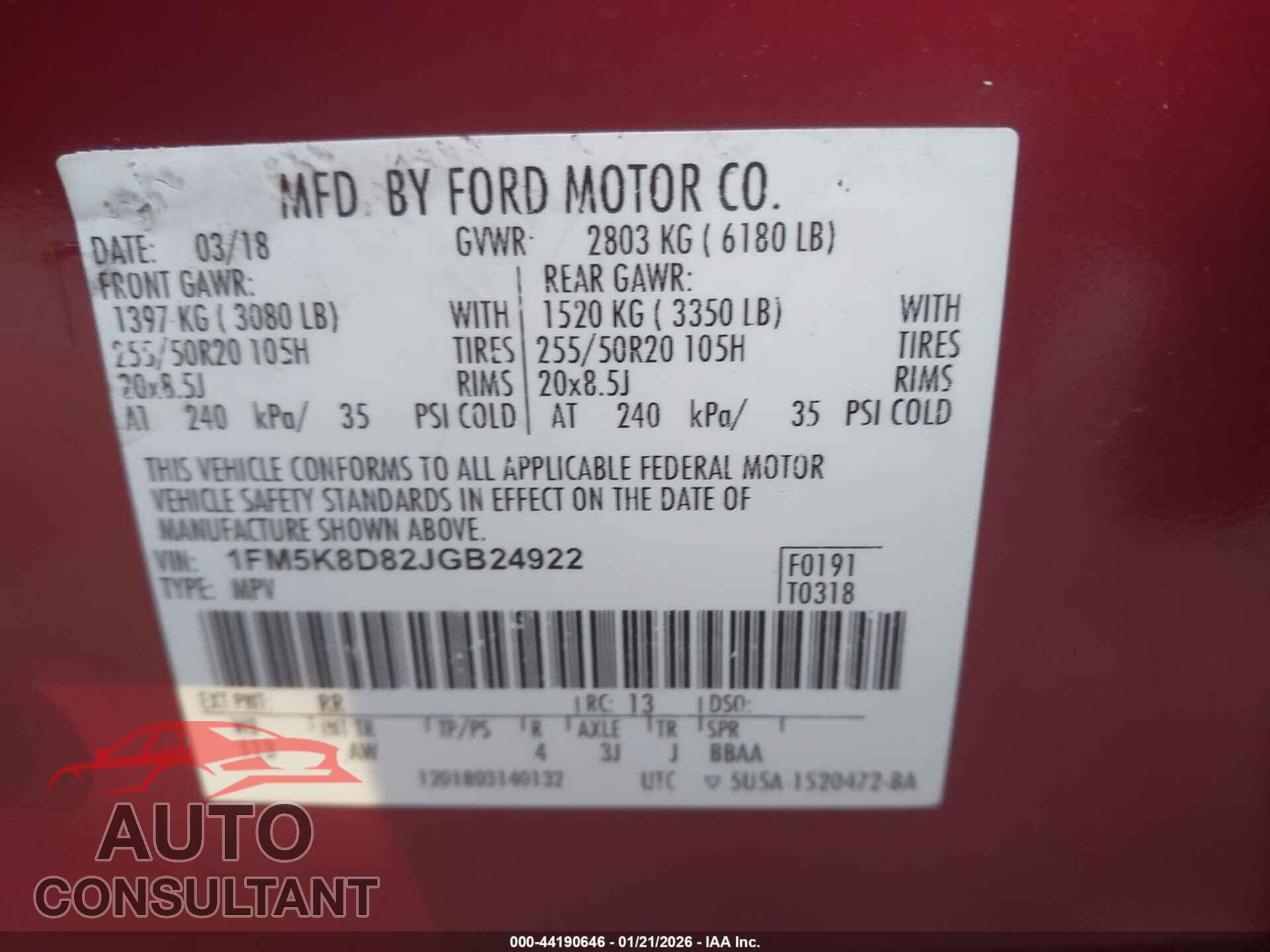 FORD EXPLORER 2018 - 1FM5K8D82JGB24922