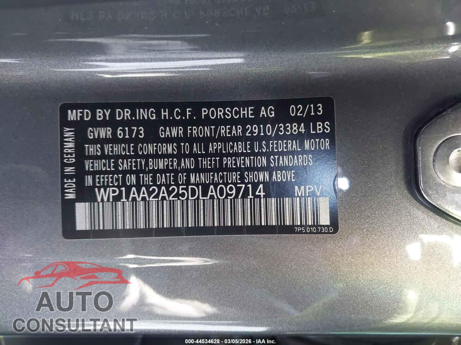 PORSCHE CAYENNE 2013 - WP1AA2A25DLA09714