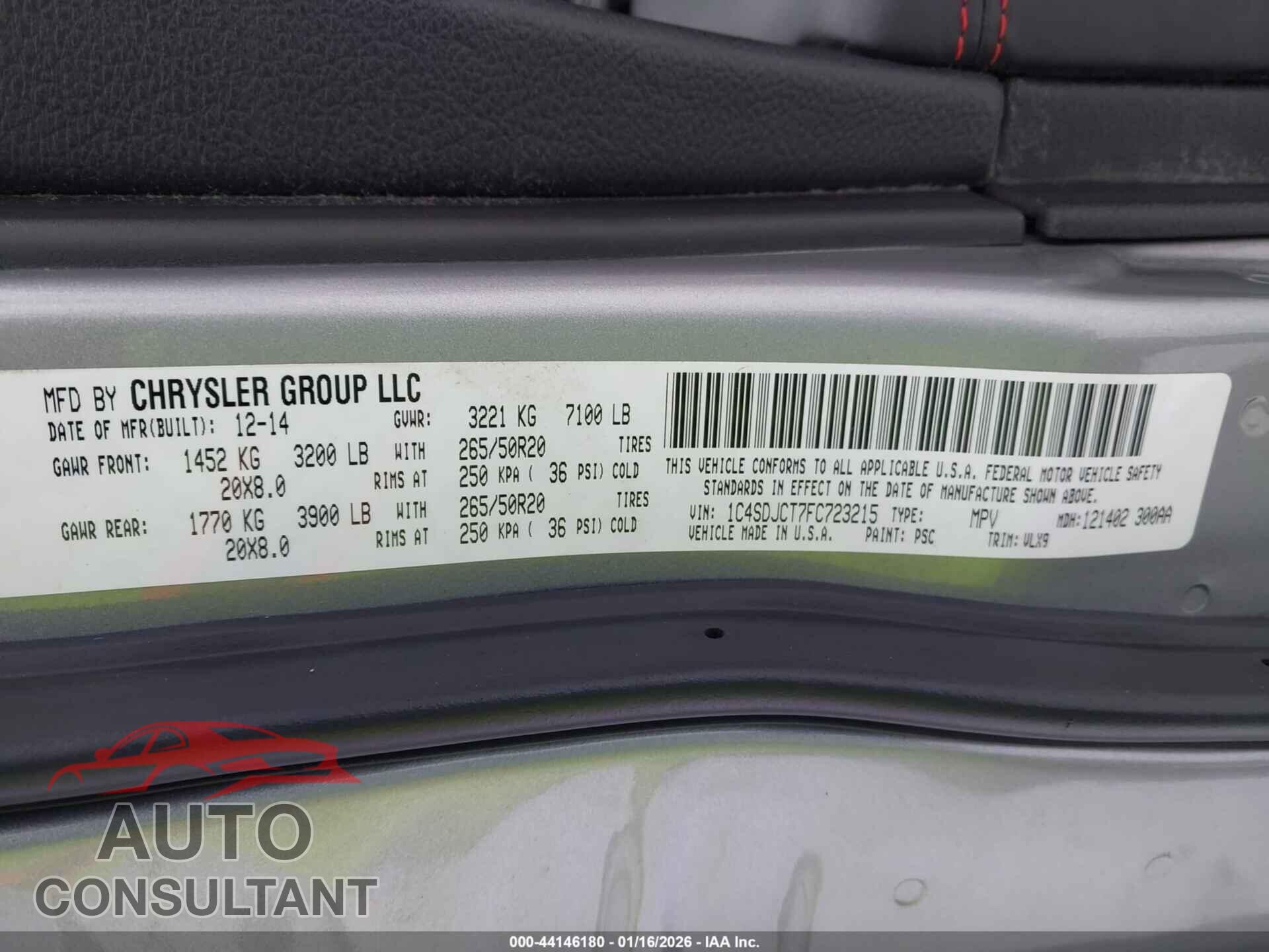 DODGE DURANGO 2015 - 1C4SDJCT7FC723215