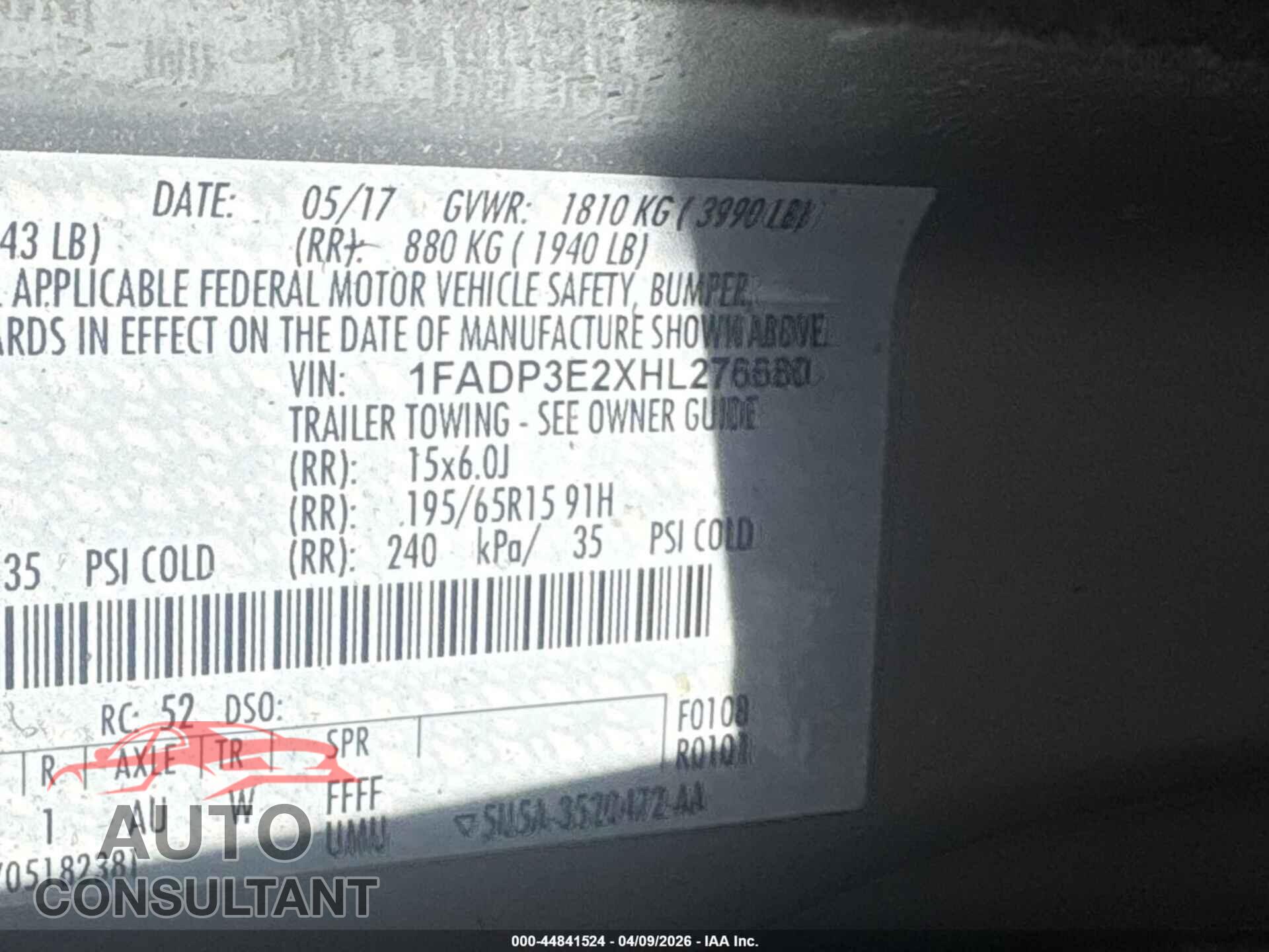 FORD FOCUS 2017 - 1FADP3E2XHL276680