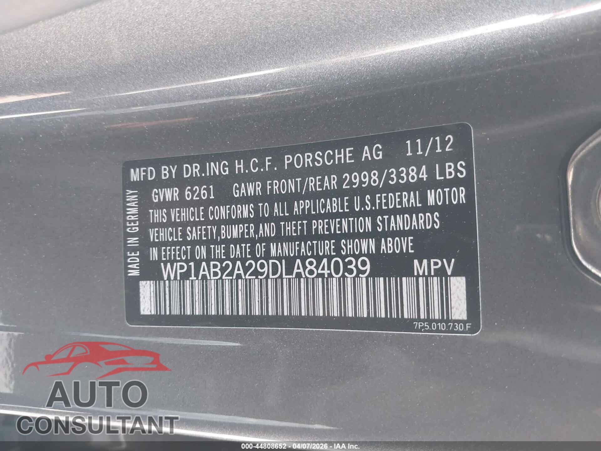 PORSCHE CAYENNE 2013 - WP1AB2A29DLA84039