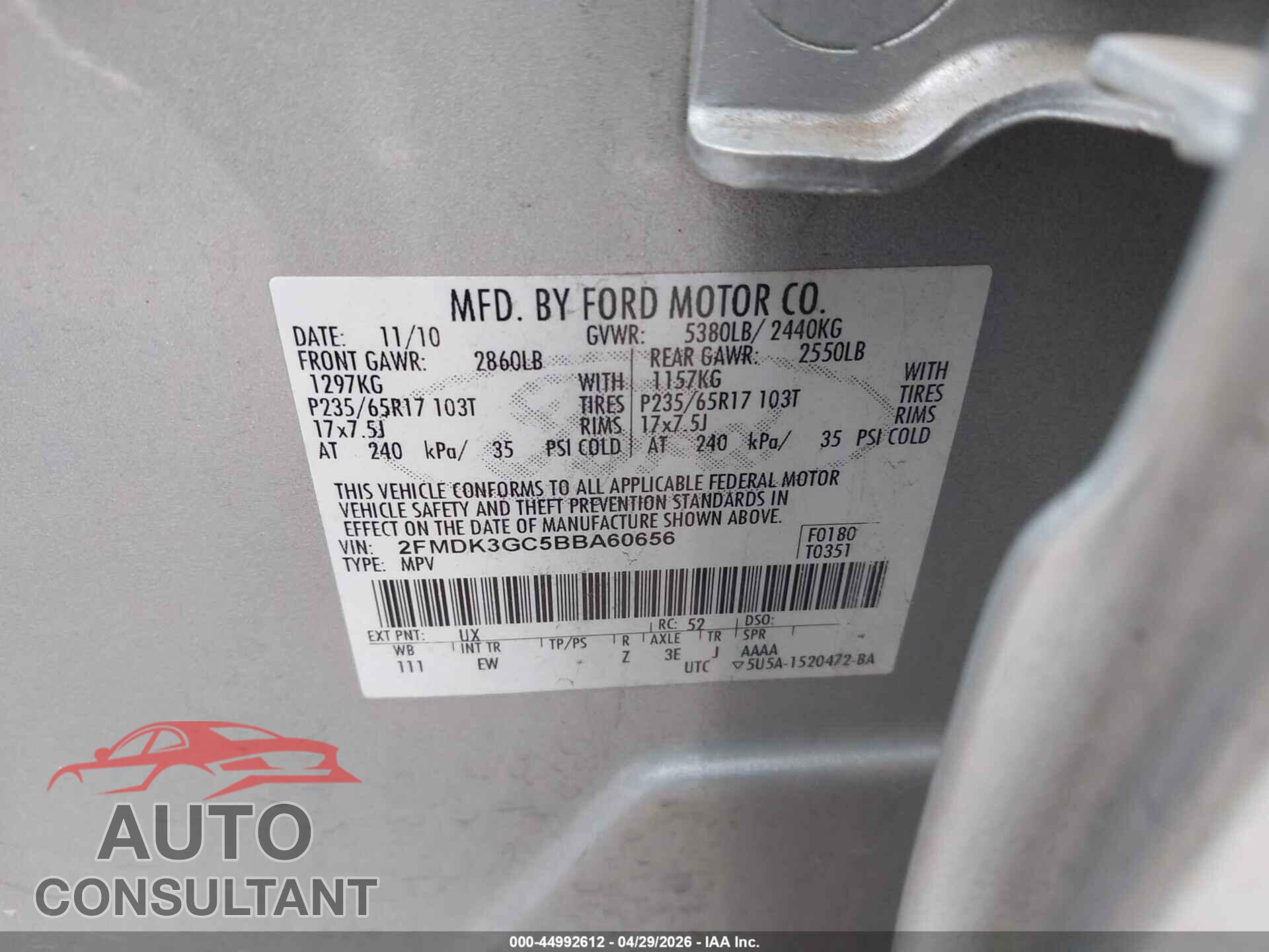 FORD EDGE 2011 - 2FMDK3GC5BBA60656
