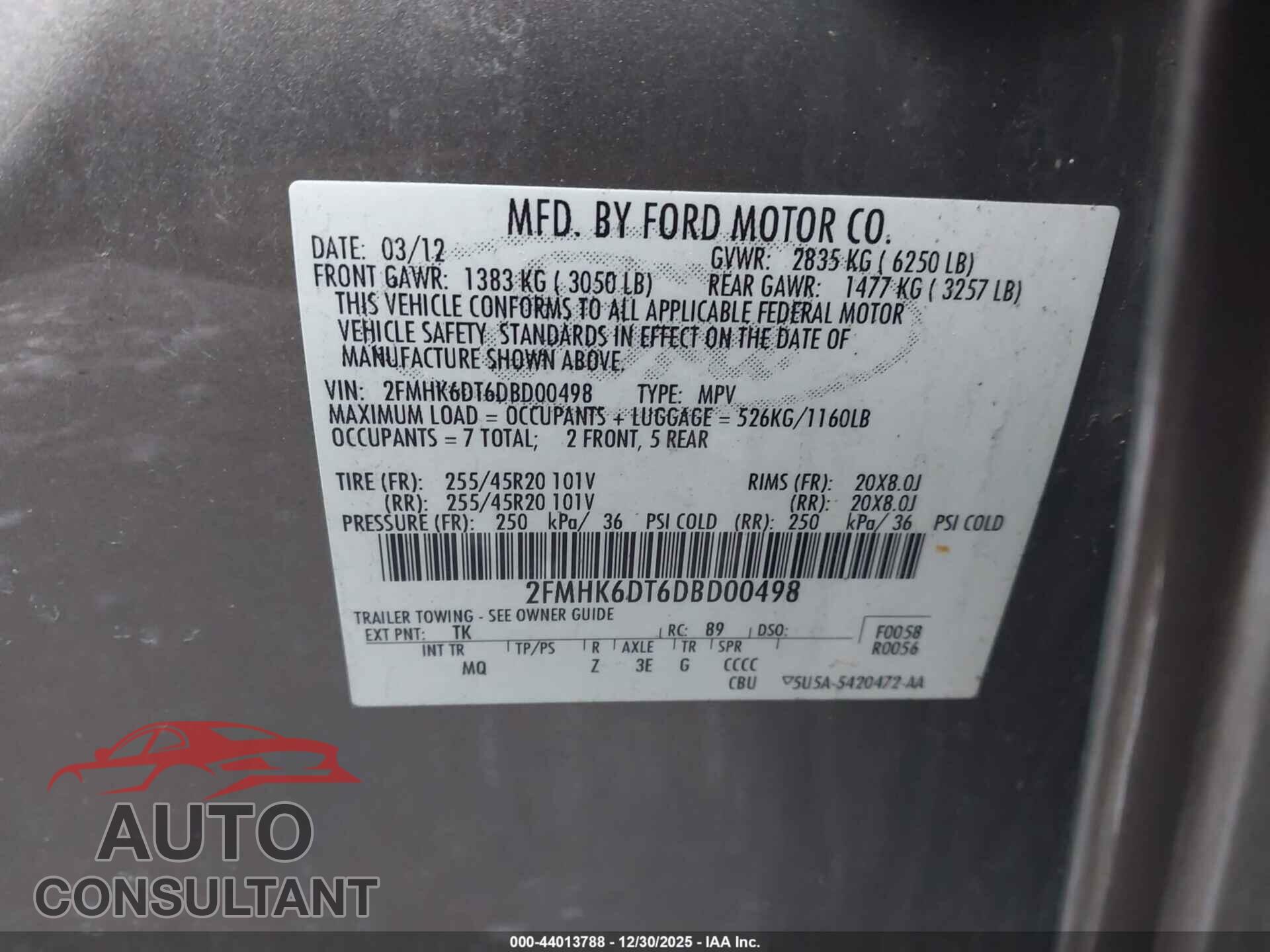 FORD FLEX 2013 - 2FMHK6DT6DBD00498
