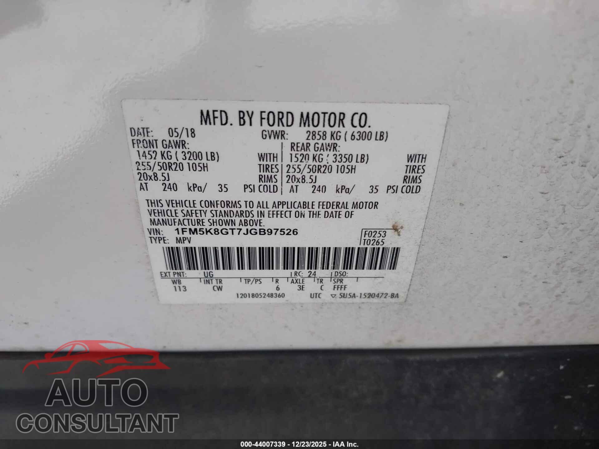 FORD EXPLORER 2018 - 1FM5K8GT7JGB97526