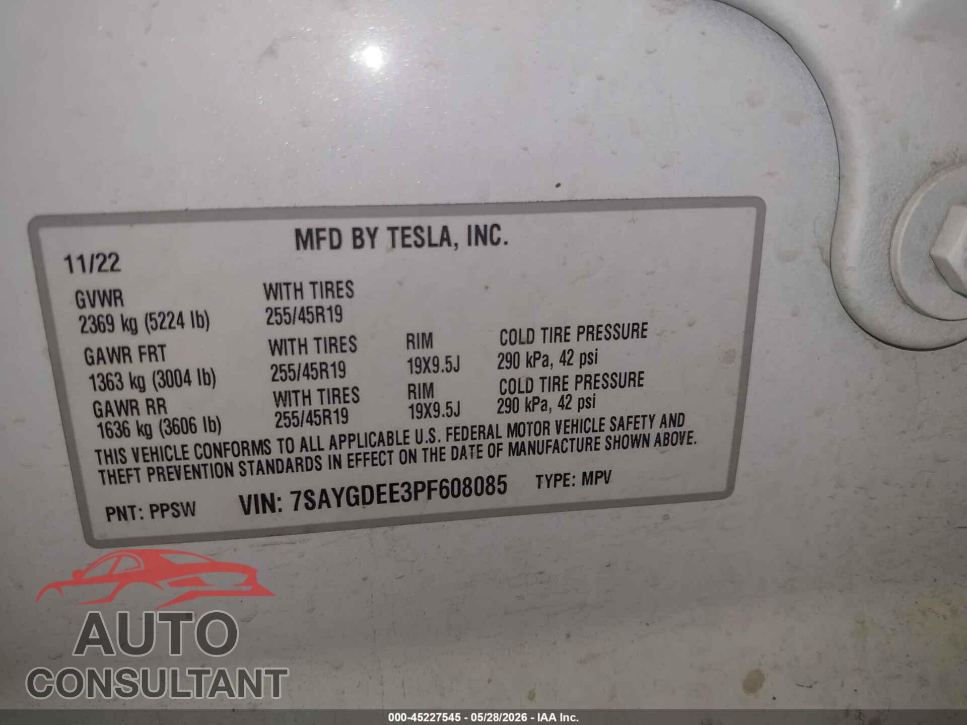 TESLA MODEL Y 2023 - 7SAYGDEE3PF608085