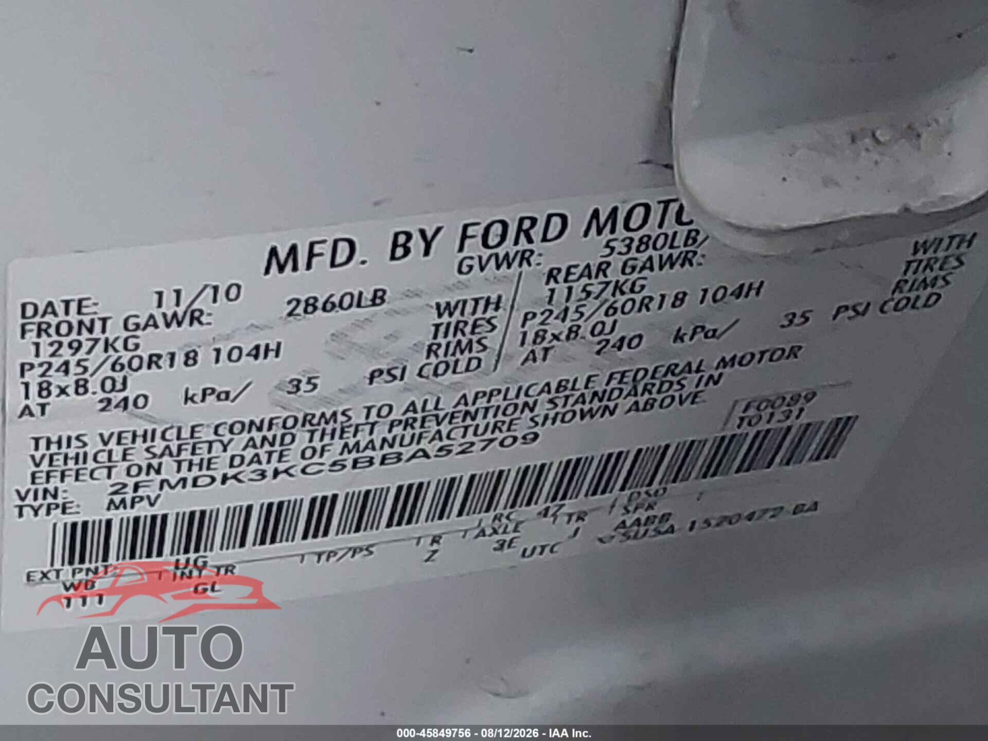 FORD EDGE 2011 - 2FMDK3KC5BBA52709