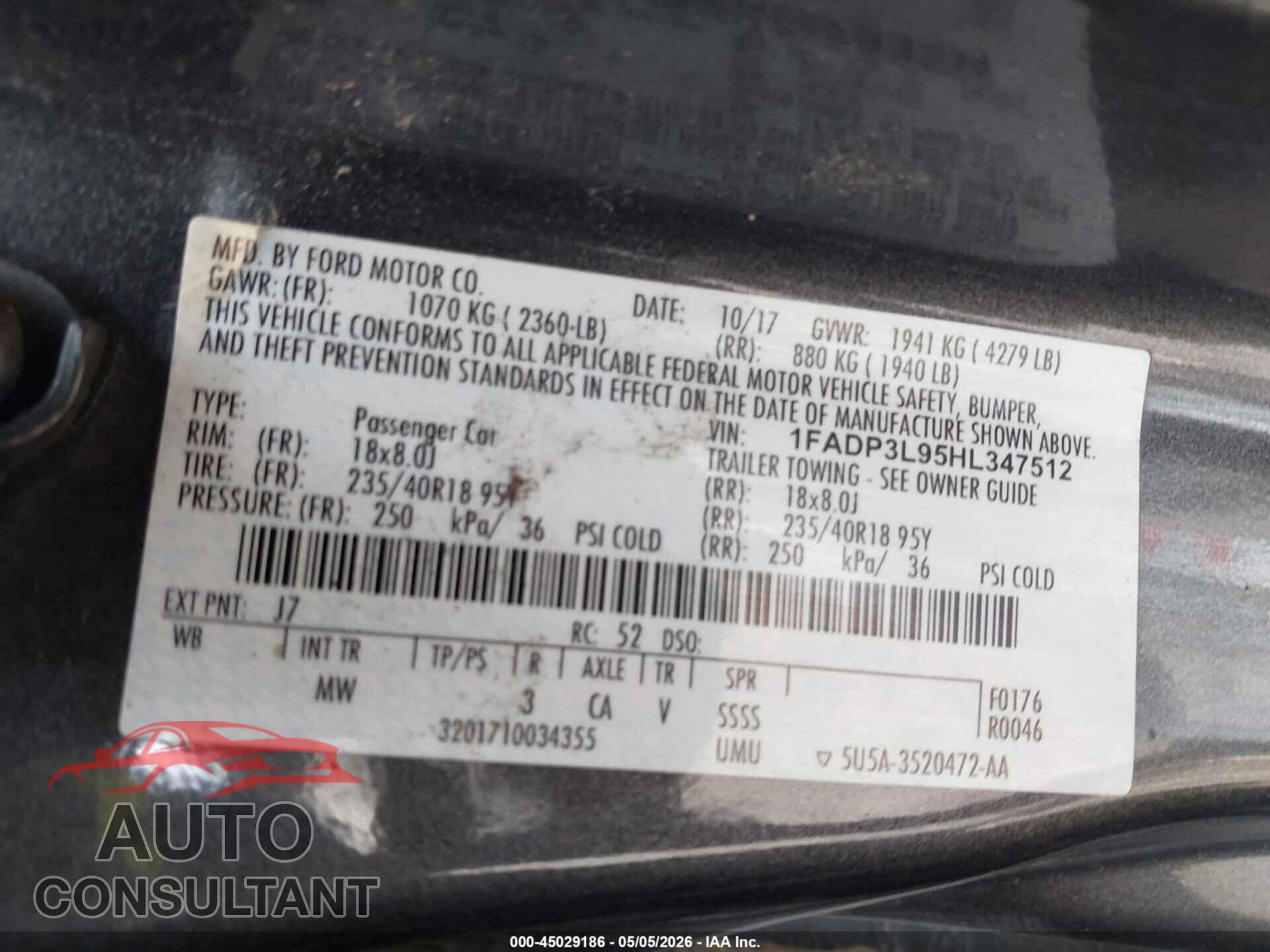 FORD FOCUS ST 2017 - 1FADP3L95HL347512