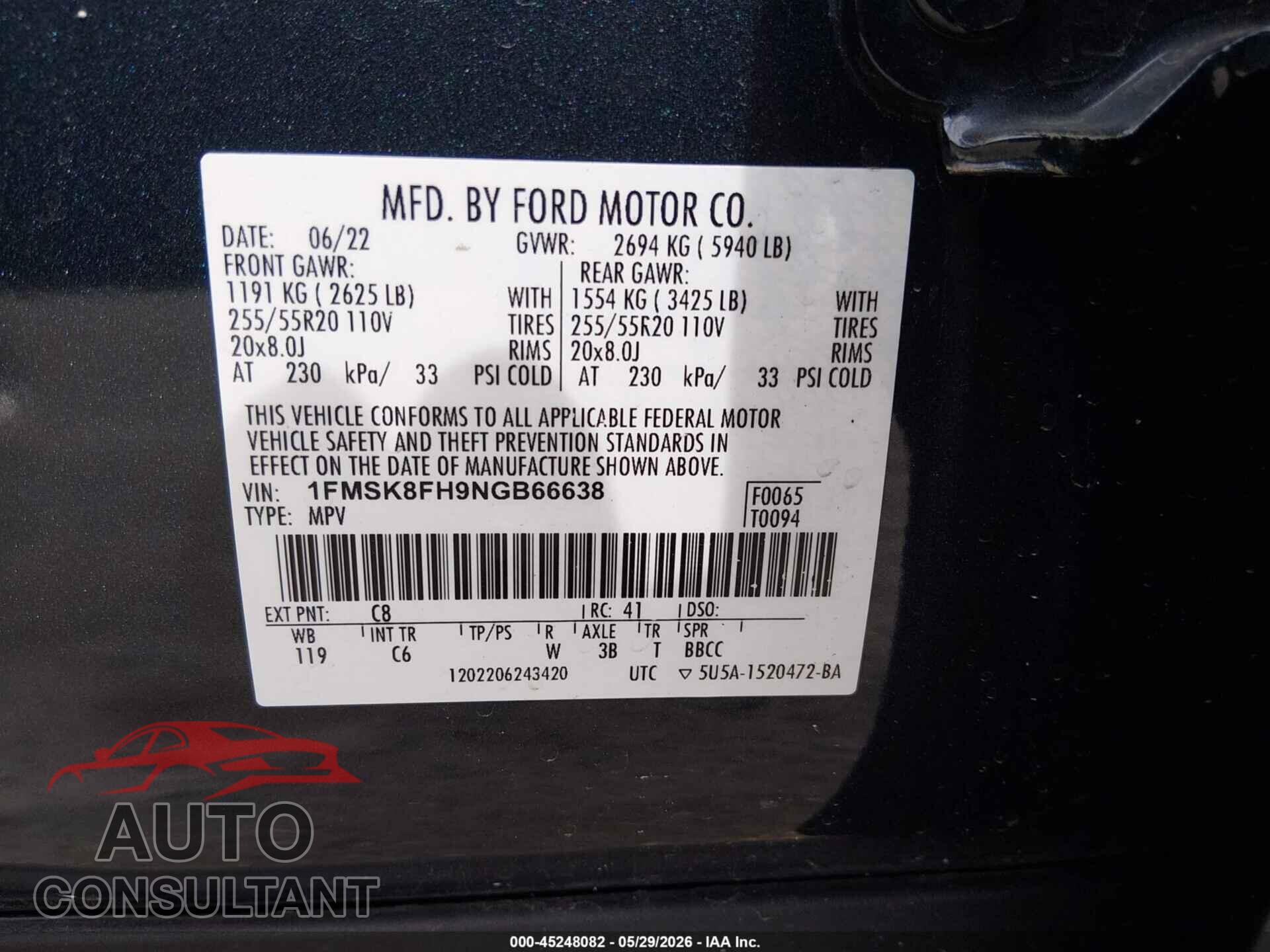 FORD EXPLORER 2022 - 1FMSK8FH9NGB66638