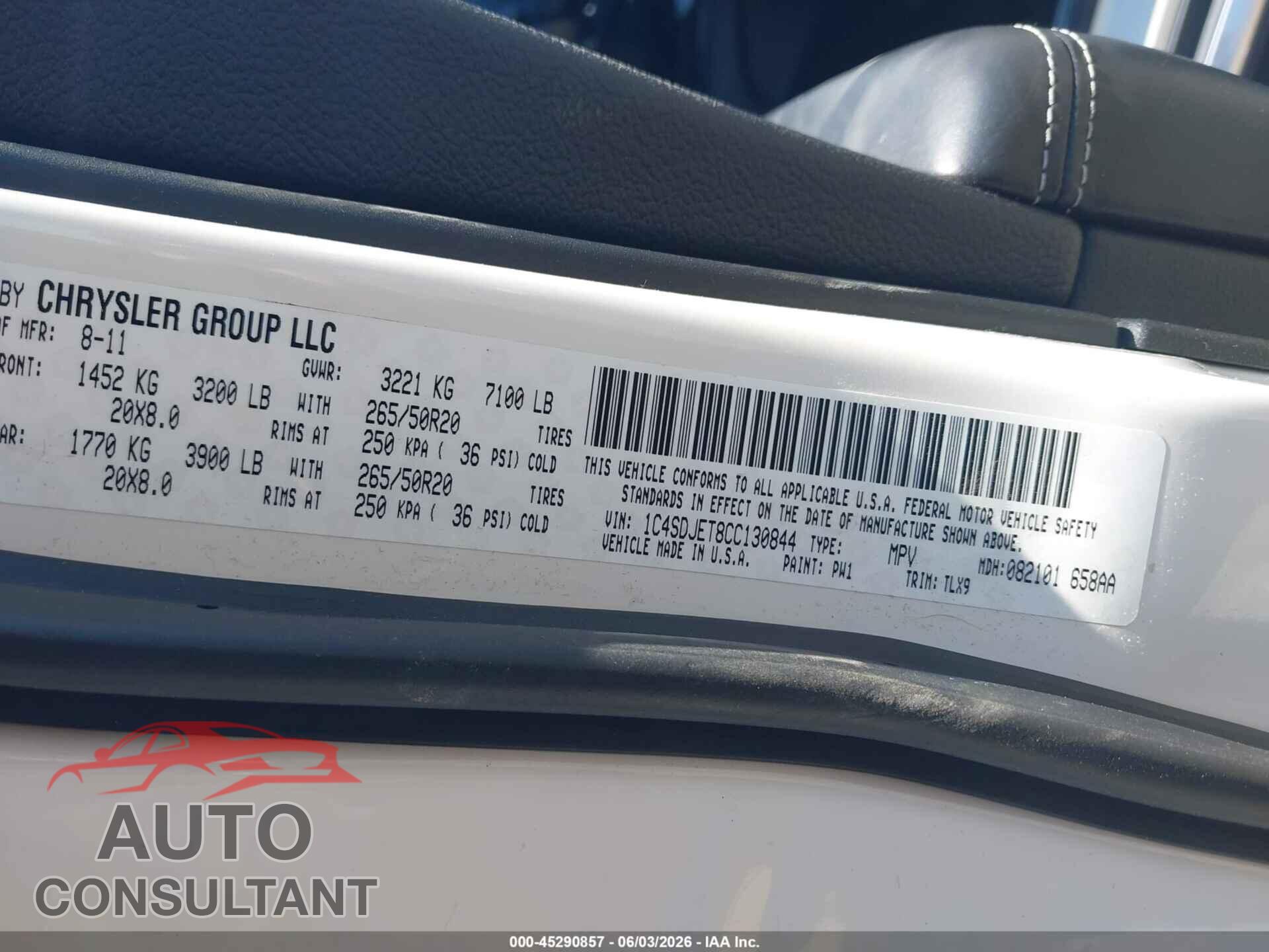 DODGE DURANGO 2012 - 1C4SDJET8CC130844