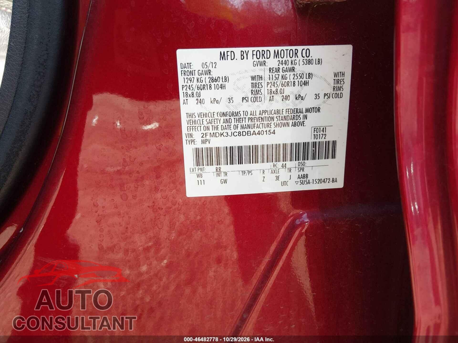 FORD EDGE 2013 - 2FMDK3JC8DBA40154