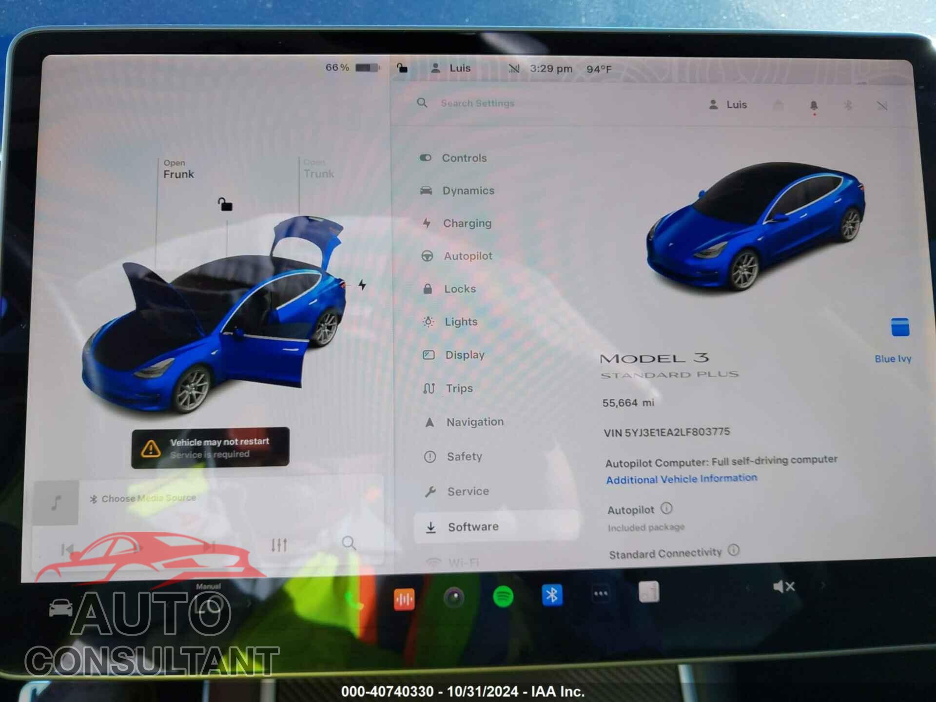 TESLA MODEL 3 2020 - 5YJ3E1EA2LF803775