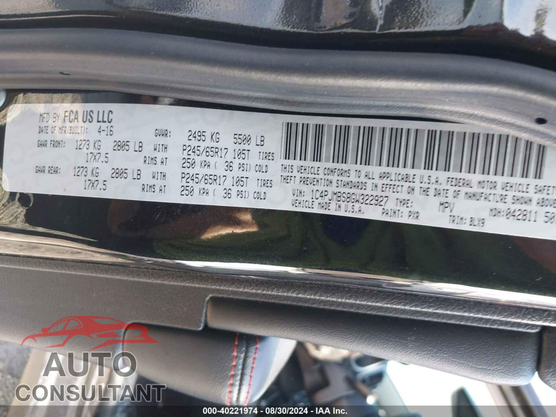 JEEP CHEROKEE 2016 - 1C4PJMBS8GW322927