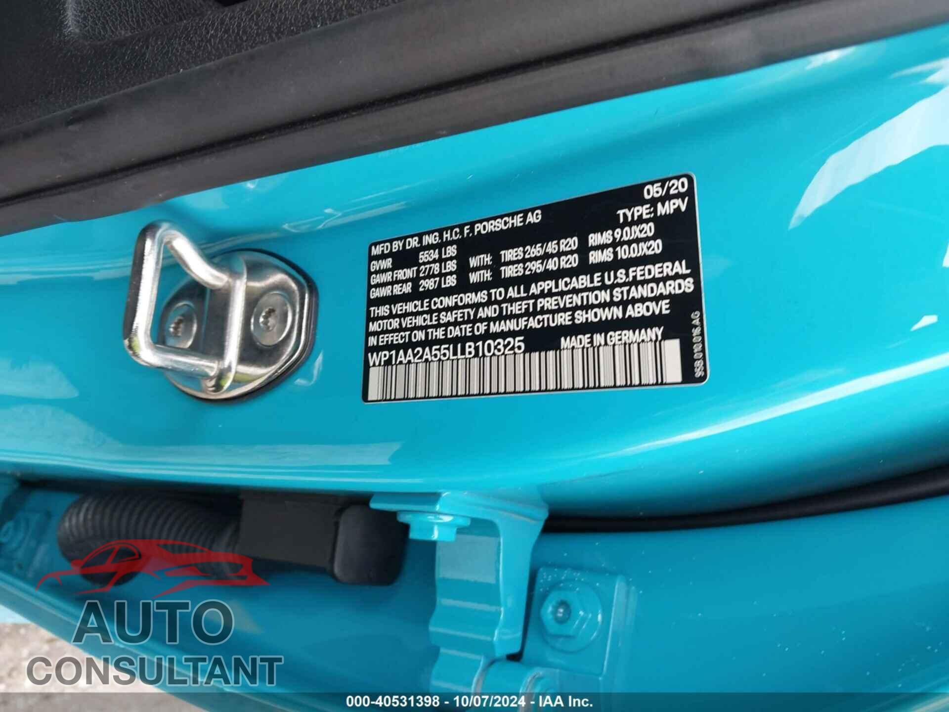 PORSCHE MACAN 2020 - WP1AA2A55LLB10325