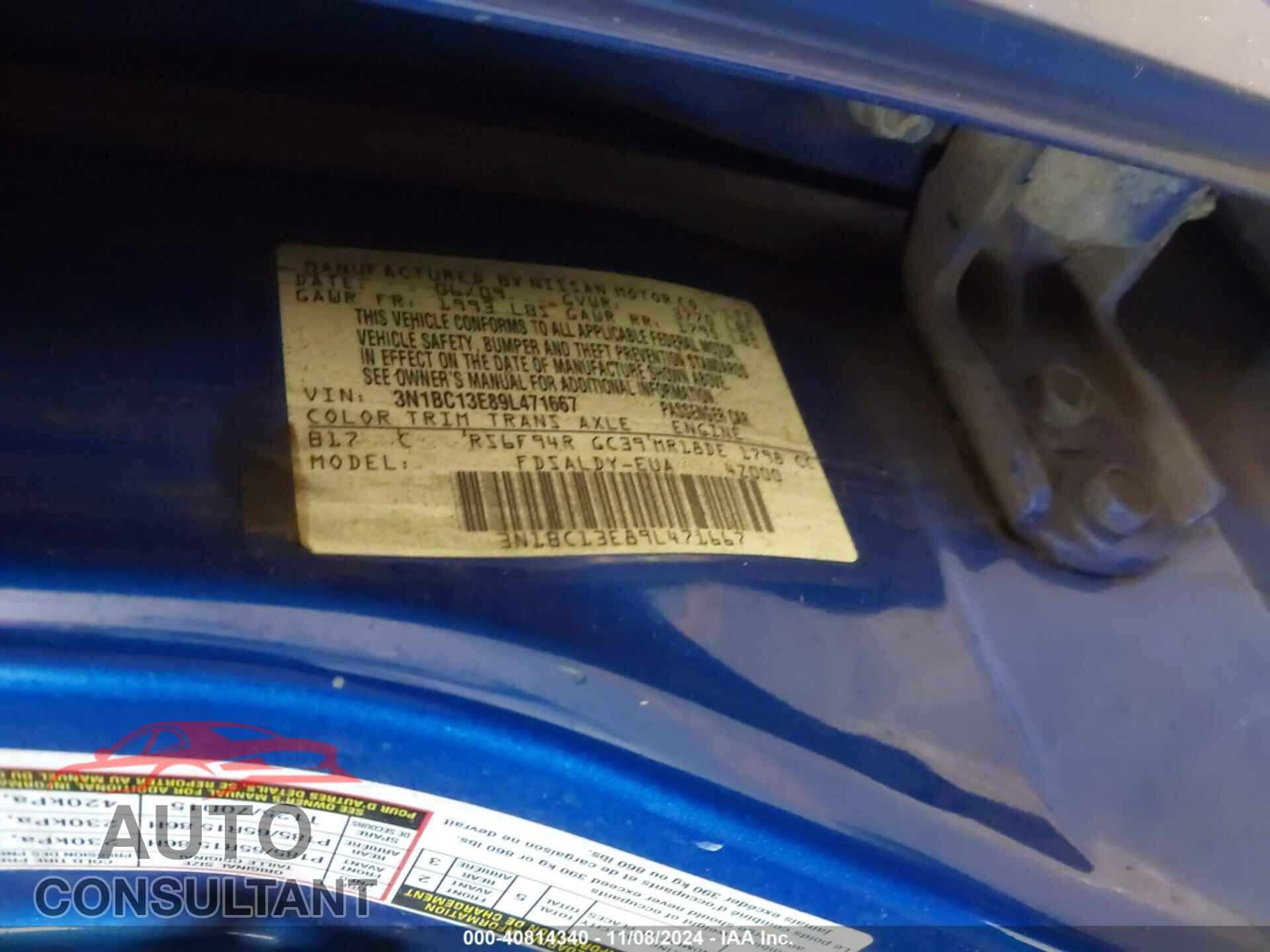 NISSAN VERSA 2009 - 3N1BC13E89L471667