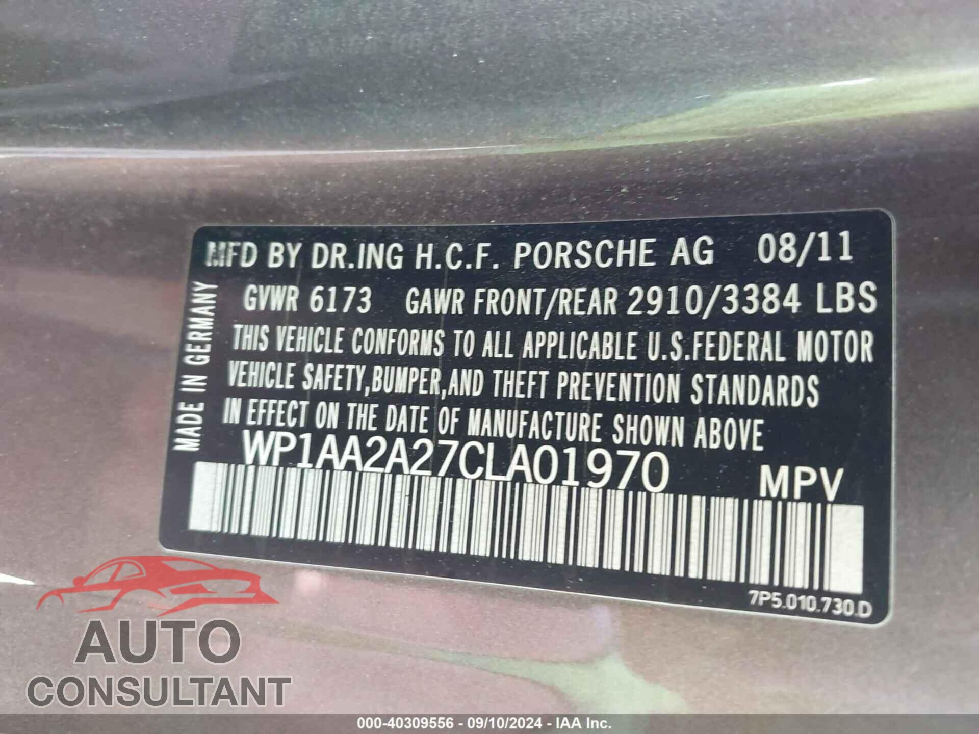 PORSCHE CAYENNE 2012 - WP1AA2A27CLA01970