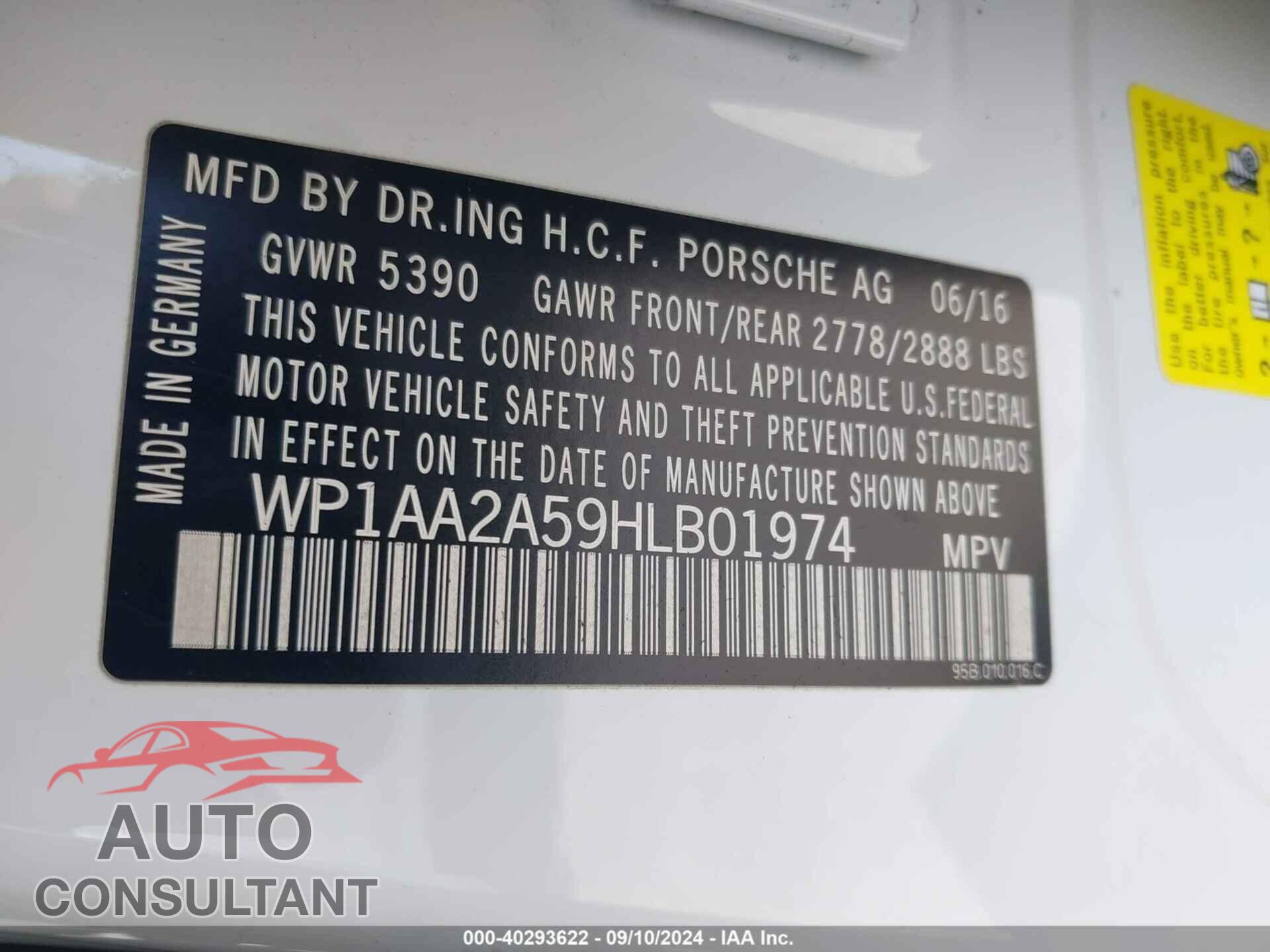 PORSCHE MACAN 2017 - WP1AA2A59HLB01974
