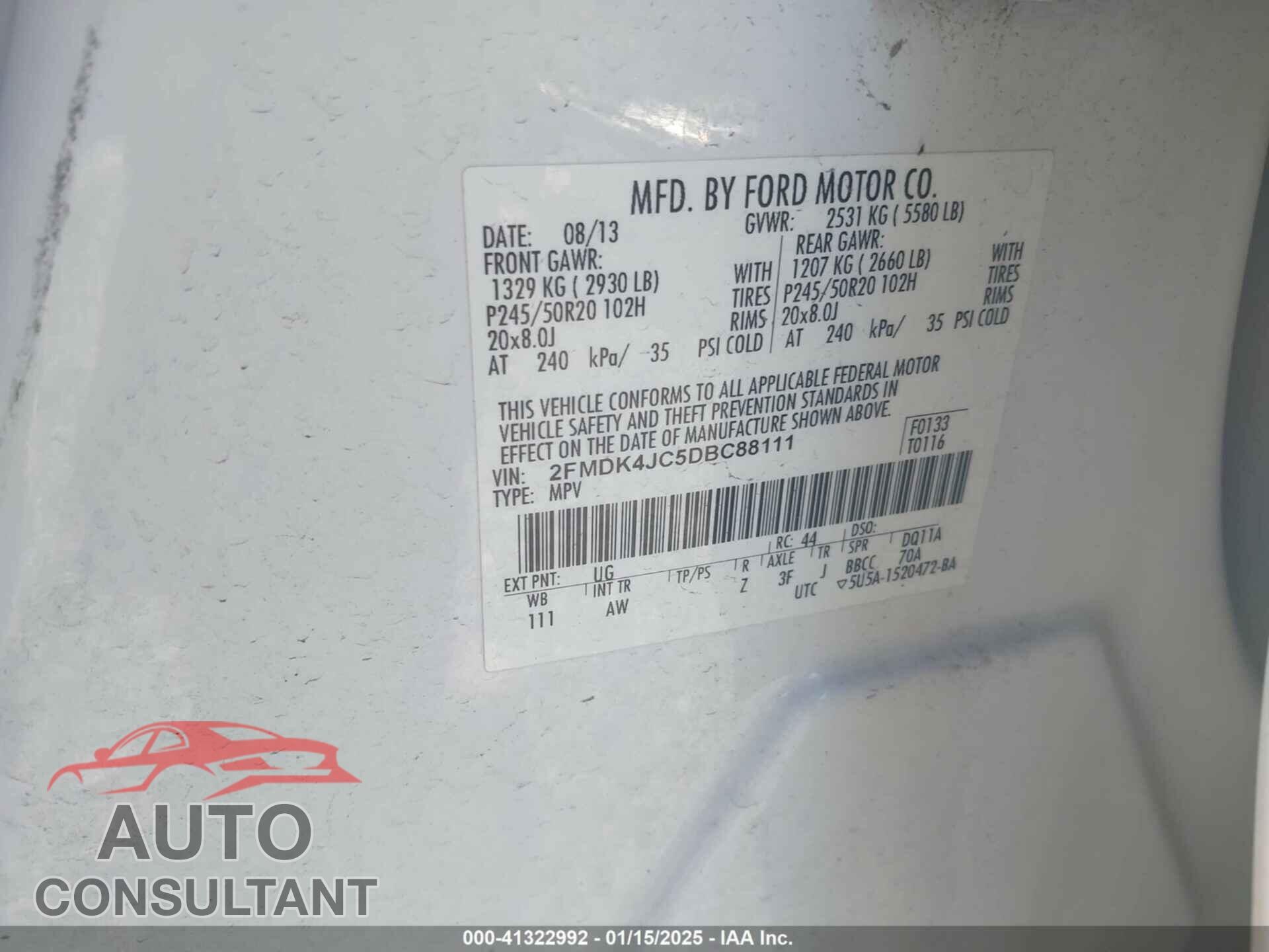 FORD EDGE 2013 - 2FMDK4JC5DBC88111
