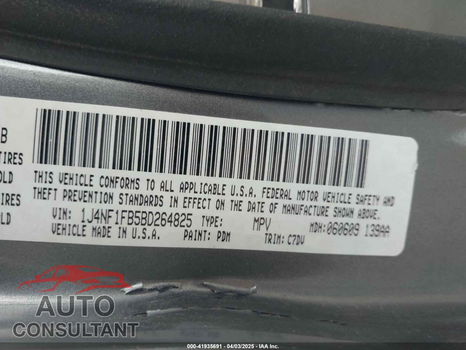 JEEP COMPASS 2011 - 1J4NF1FB5BD264825