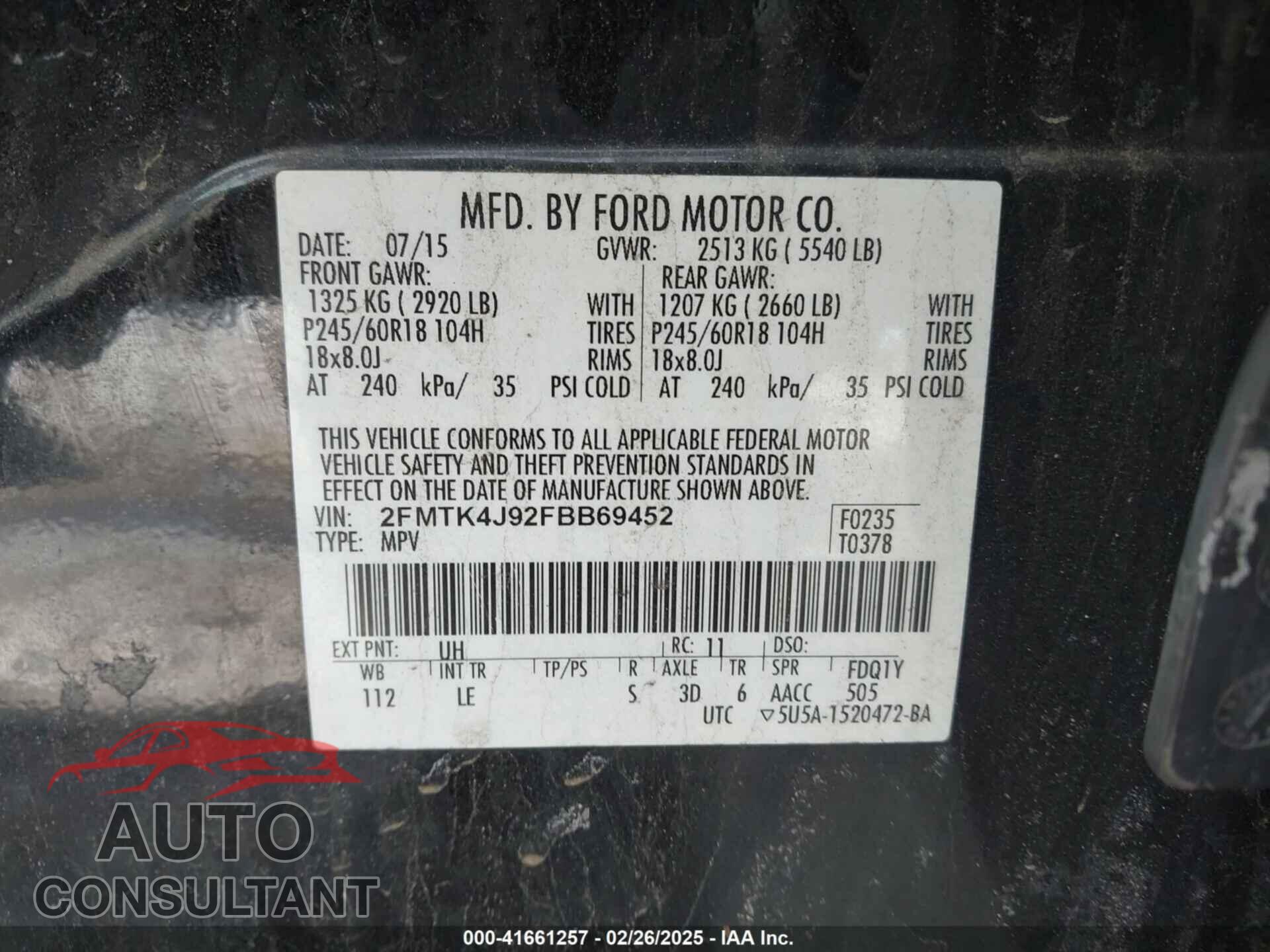 FORD EDGE 2015 - 2FMTK4J92FBB69452